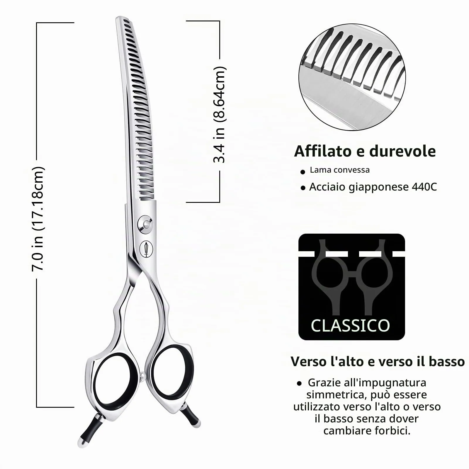 HASHIMOTO Forbici curve per cani, forbici curve per gatti, 33 denti, 7,0 pollici, tasso di assottigliamento del 65%, peso leggero. Speciale progettato per i toelettatori di animali domestici - immagine 2