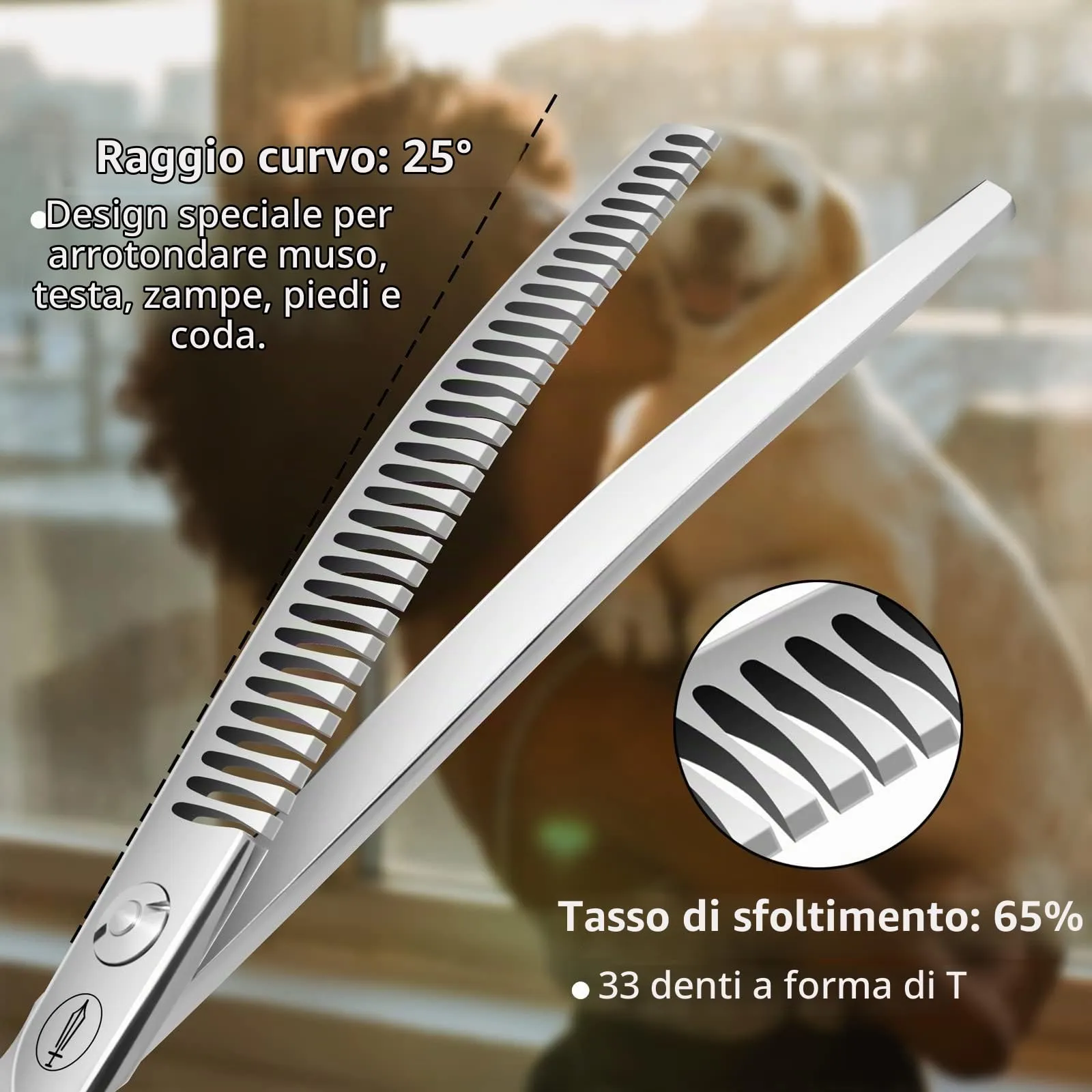 HASHIMOTO Forbici curve per cani, forbici curve per gatti, 33 denti, 7,0 pollici, tasso di assottigliamento del 65%, peso leggero. Speciale progettato per i toelettatori di animali domestici - immagine 3