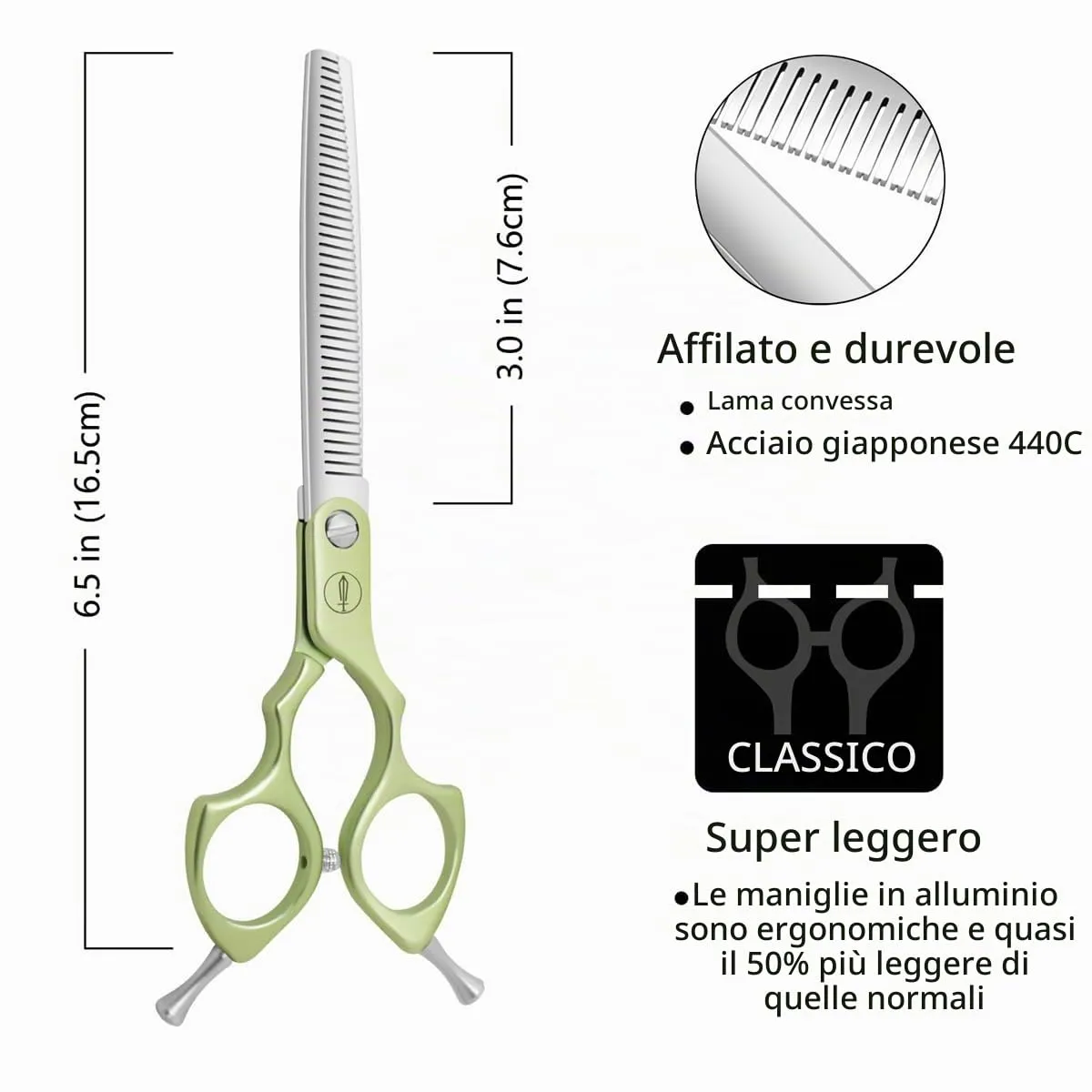 HASHIMOTO Forbici sfoltitrici per cani, forbici sfoltitrici per cani per la toelettatura, 42 denti, 16,5 cm, tasso di sfoltimento del 30%, estremamente leggere, progettate per toelettatori - immagine 2