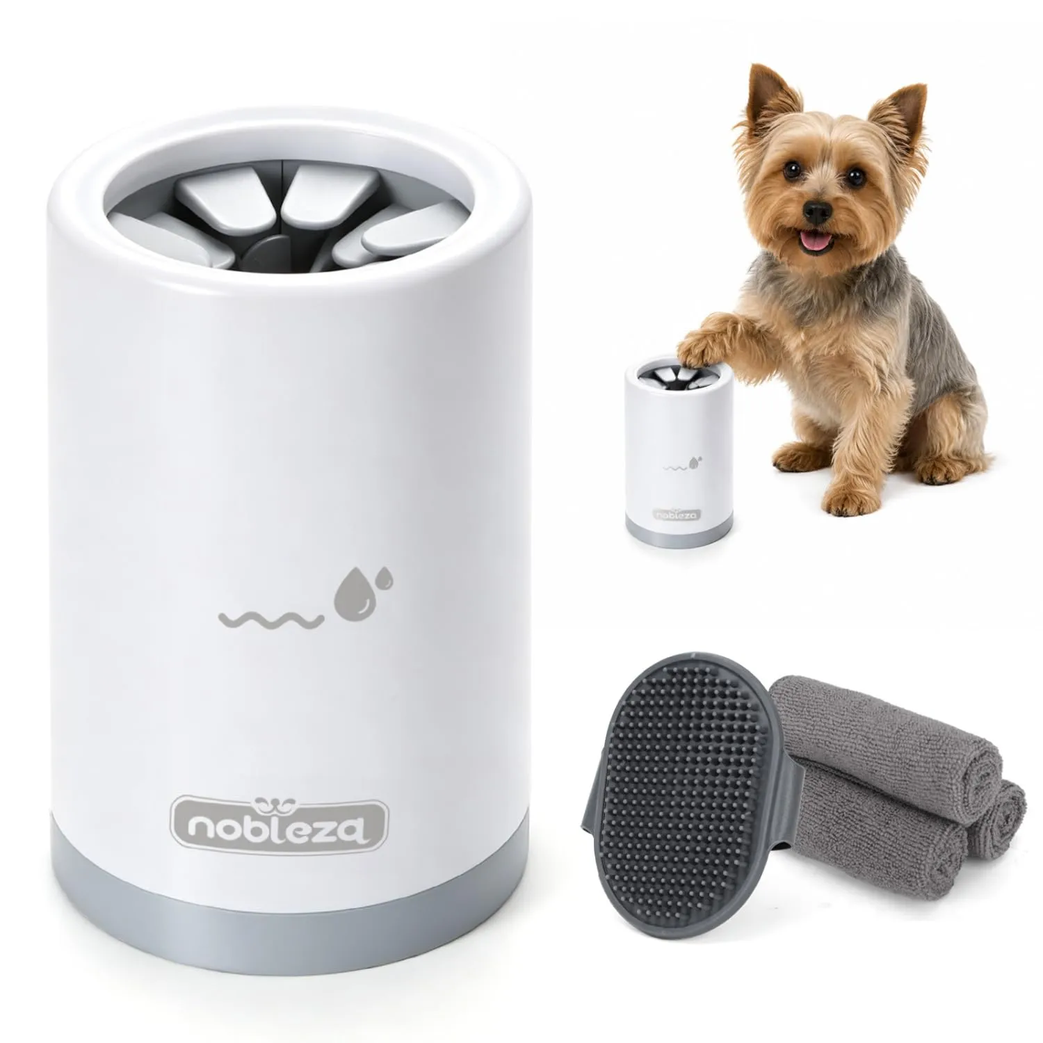 Nobleza Set Pulitore Zampe Cane, Pulisci Zampe Portatile con 3 Asciugamani in Microfibra e 1 Spazzola per Toelettatura in Silicone, Kit di Pulizia e Cura per Cani di Taglia Piccola - immagine 1