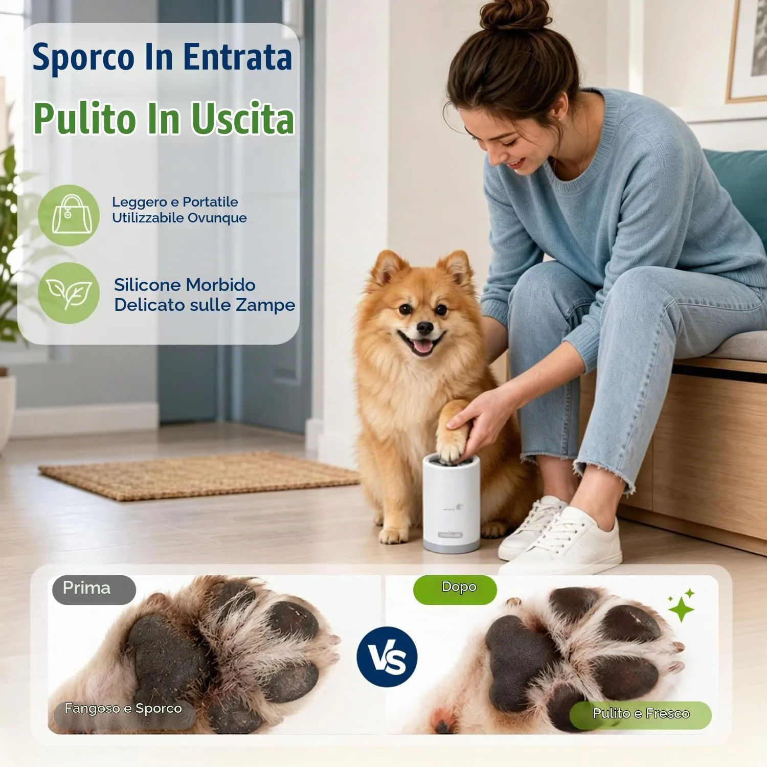 Nobleza Set Pulitore Zampe Cane, Pulisci Zampe Portatile con 3 Asciugamani in Microfibra e 1 Spazzola per Toelettatura in Silicone, Kit di Pulizia e Cura per Cani di Taglia Piccola - immagine 3