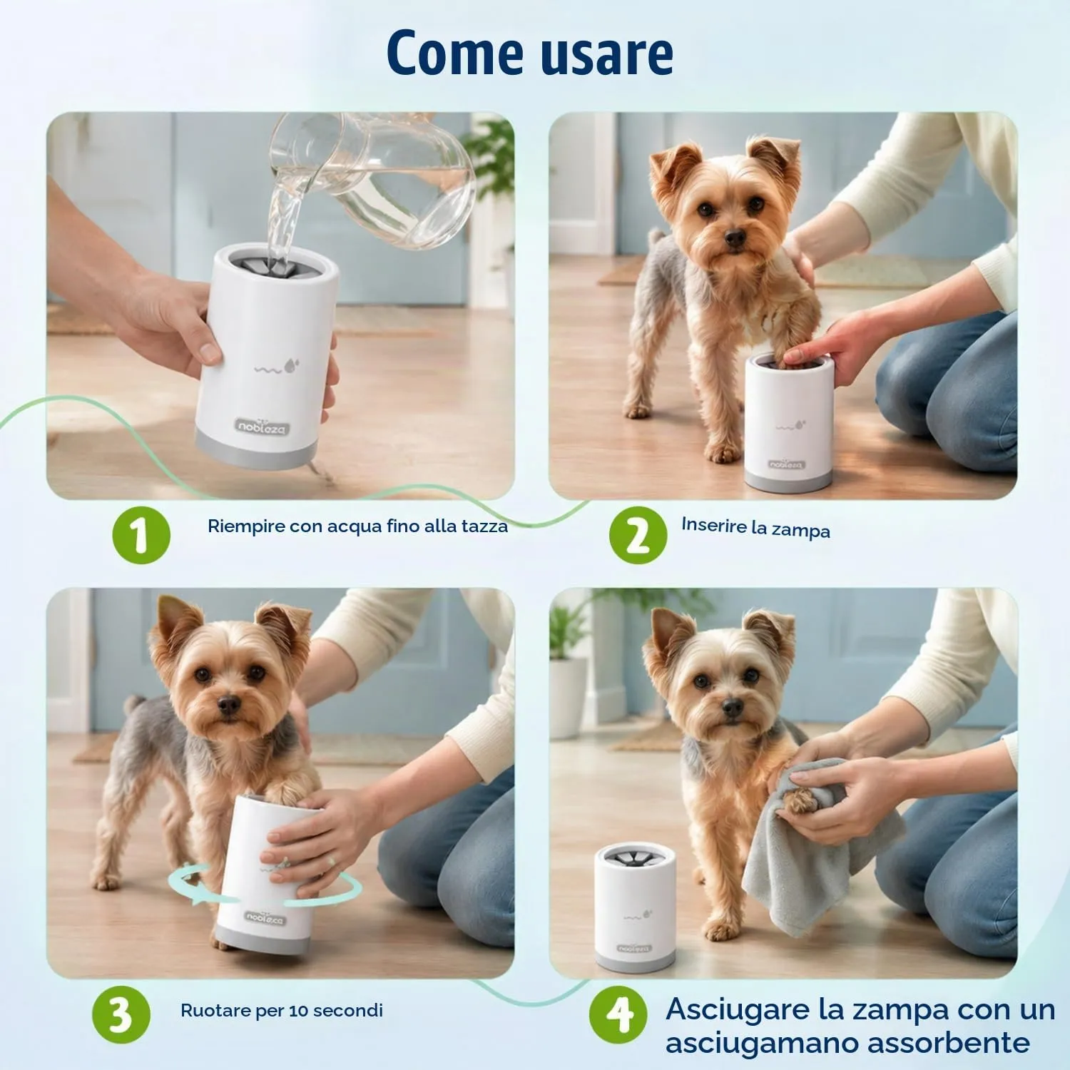 Nobleza Set Pulitore Zampe Cane, Pulisci Zampe Portatile con 3 Asciugamani in Microfibra e 1 Spazzola per Toelettatura in Silicone, Kit di Pulizia e Cura per Cani di Taglia Piccola - immagine 6