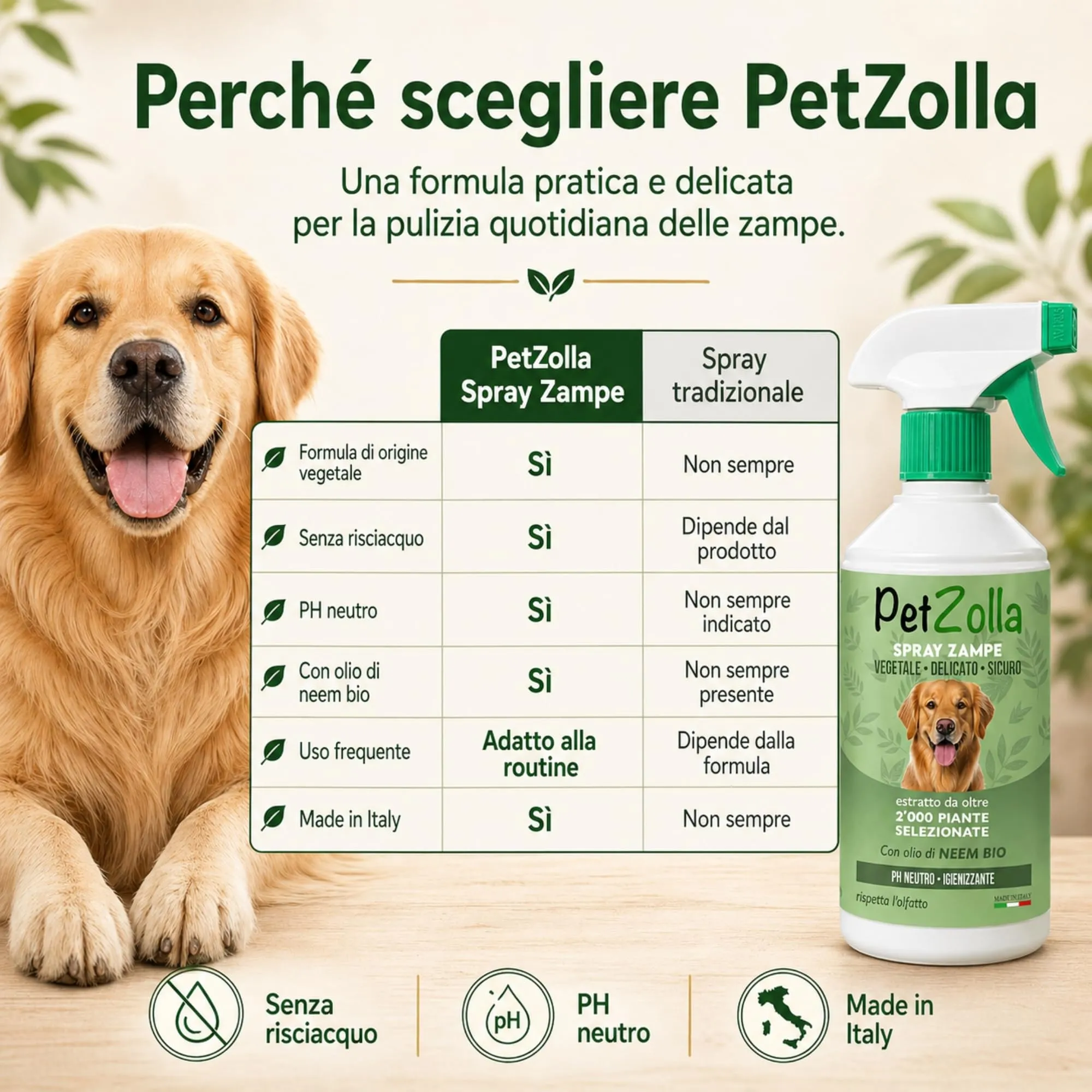 Spray pulisci zampe cane naturale e delicato 750ml, Lava zampe per cani senza risciacquo con olio di neem, argan e timo, azione idratante e protettiva - Made in Italy - immagine 8