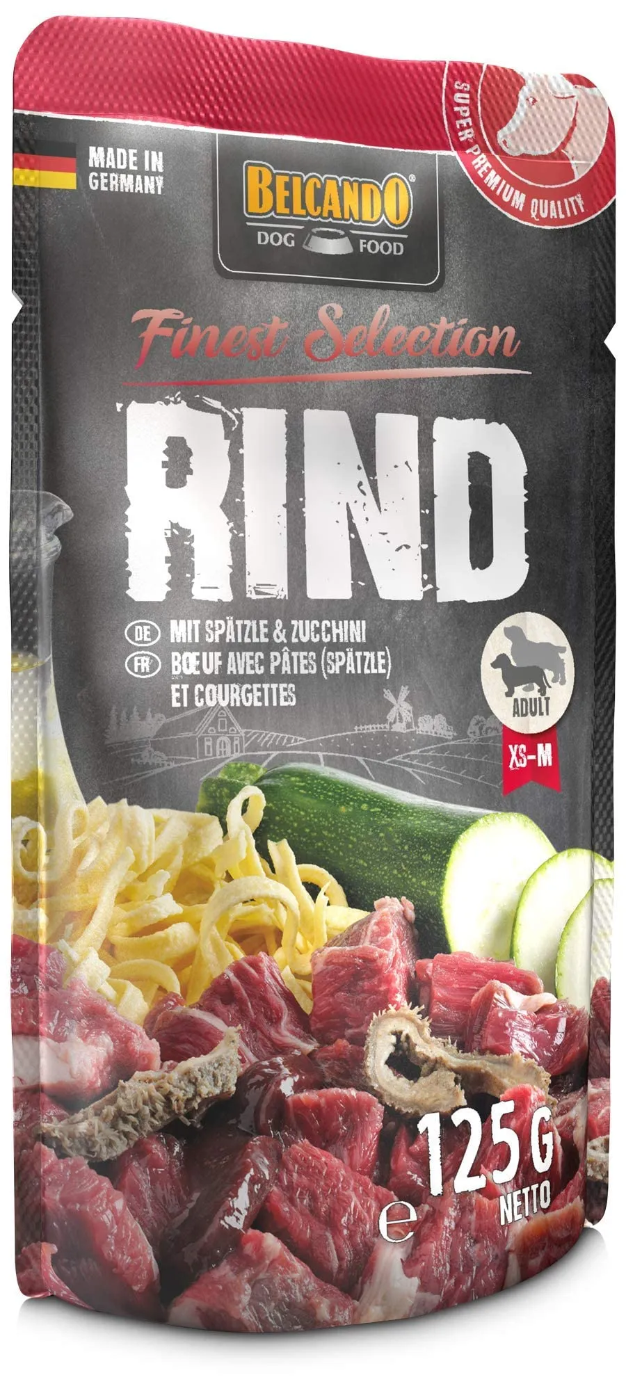 BELCANDO Finest Selection Adult Manzo con Spätzle e Zucchine | 12 x 125 g | Cibo umido per cani sensibili o esigenti | Contiene olio di cartamo spremuto a freddo - immagine 2