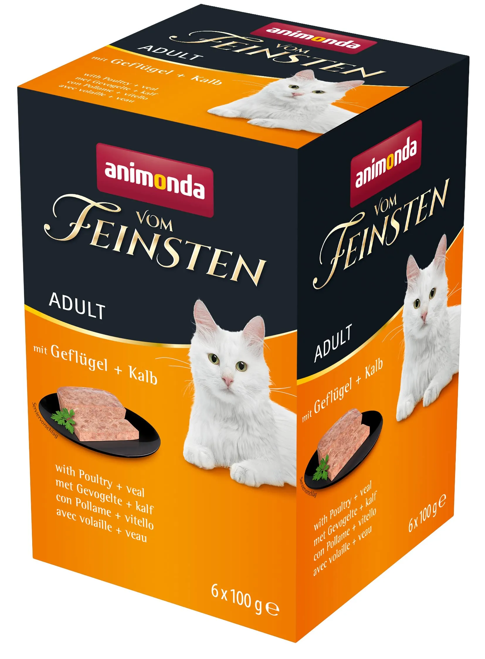 animonda vom Feinsten Cibo umido per gatti con pollame + vitello (6 x 100 g), senza cereali, senza zucchero, con ingredienti freschi e carnosi - immagine 1