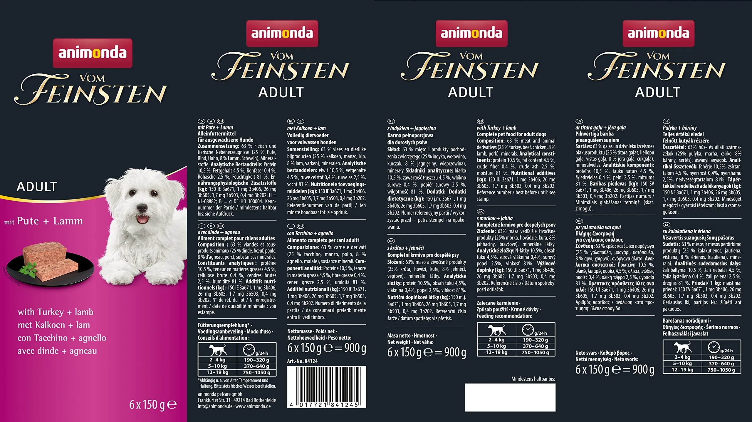 Del miglior cibo per cani bagnato con tacchino + agnello (6 x 150 g), cibo per cani senza cereali e zucchero di animonda, ingredienti freschi e carnali - immagine 3