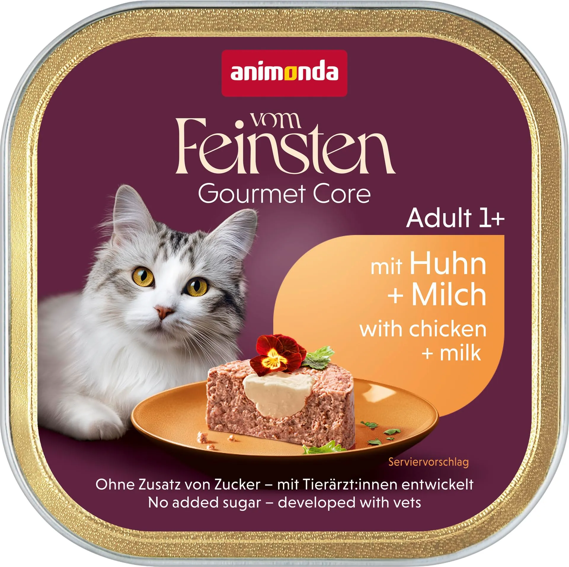 animonda Vom Feinsten Adult - Cibo umido per gatti adulti con pollo + nucleo di latte, 32 x 100 g - immagine 1