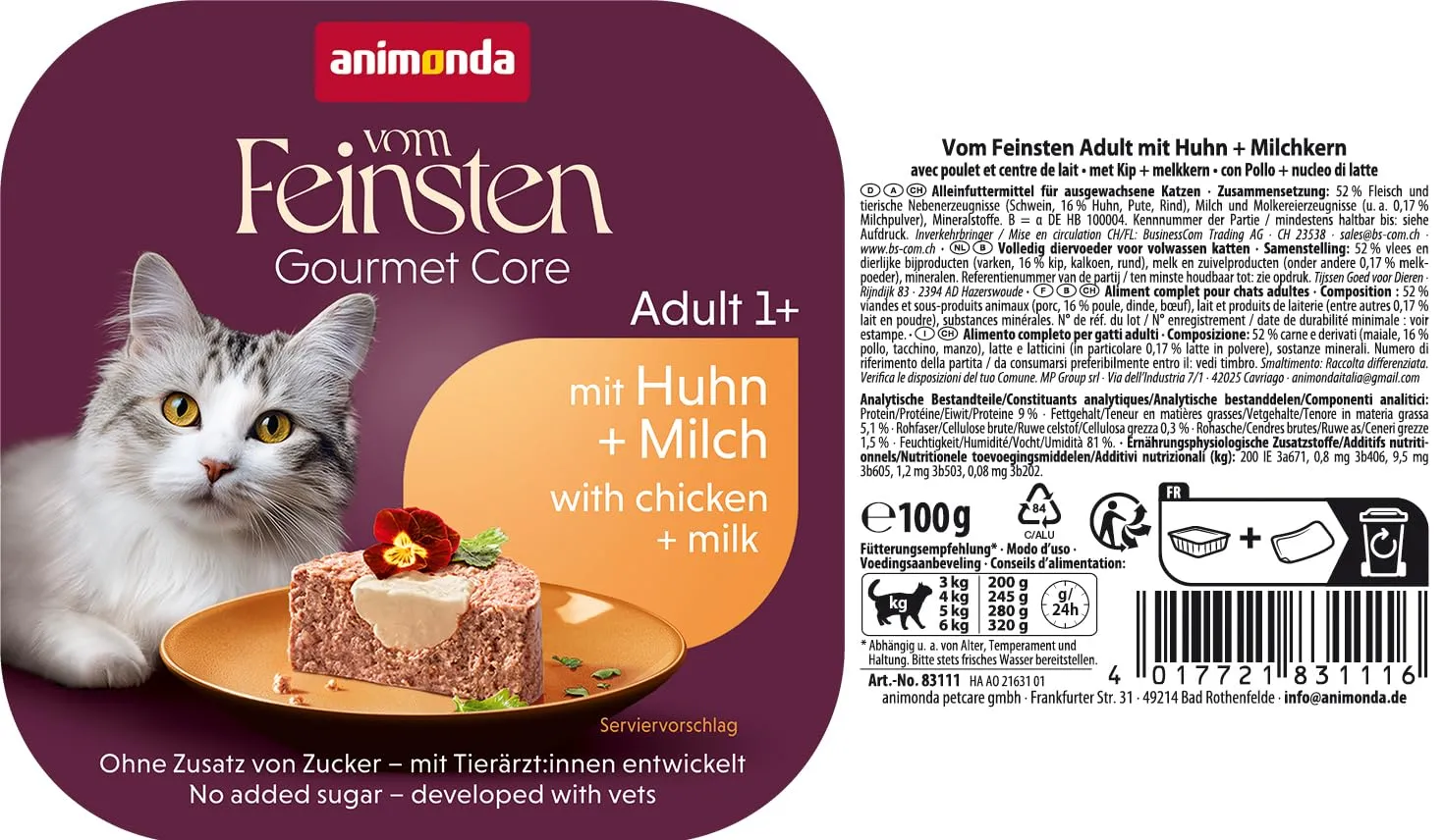 animonda Vom Feinsten Adult - Cibo umido per gatti adulti con pollo + nucleo di latte, 32 x 100 g - immagine 5