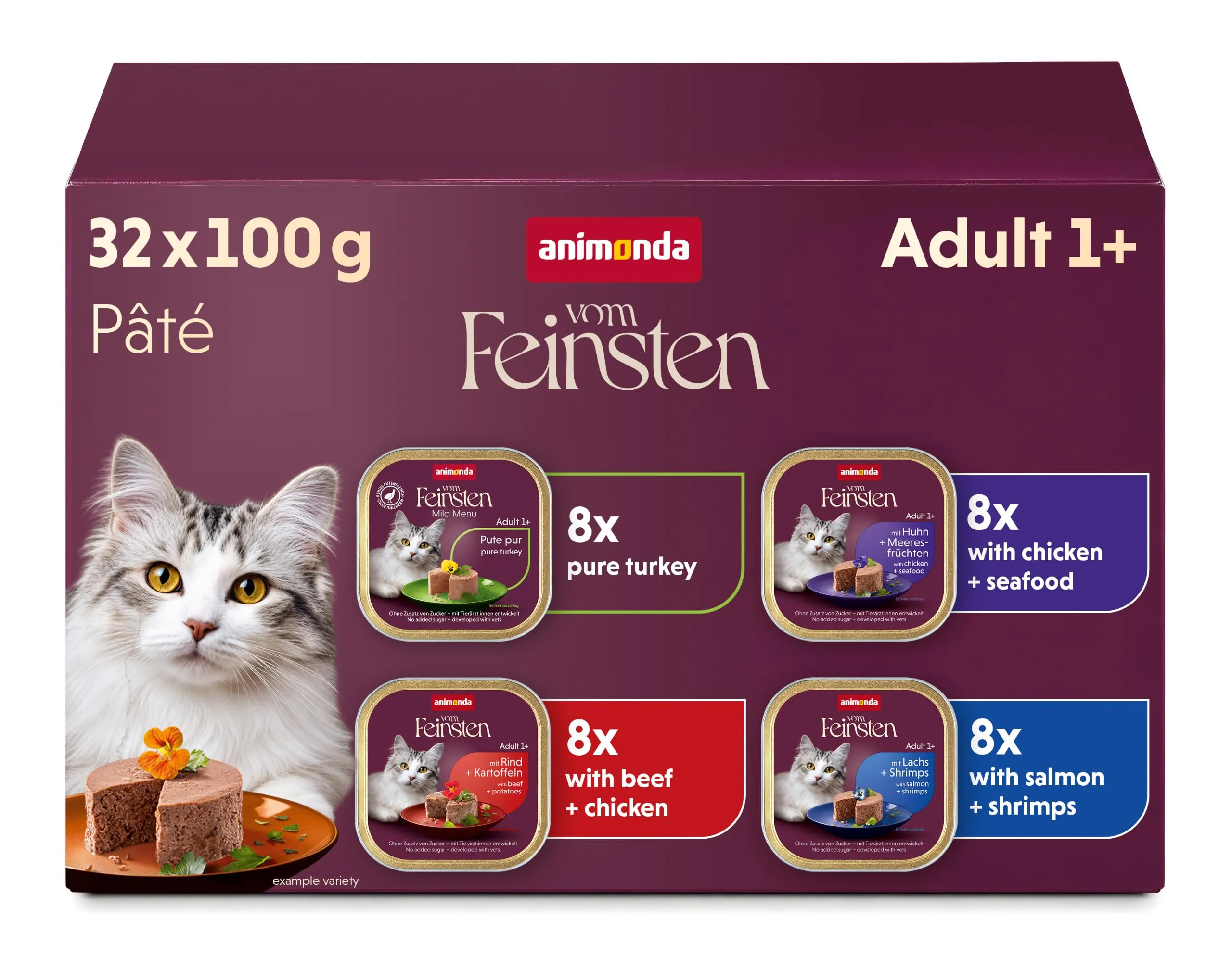 animonda Vom Feinsten Adult - Cibo umido per gatti adulti, varietà di pesce e carne, 32 x 100 g - immagine 1