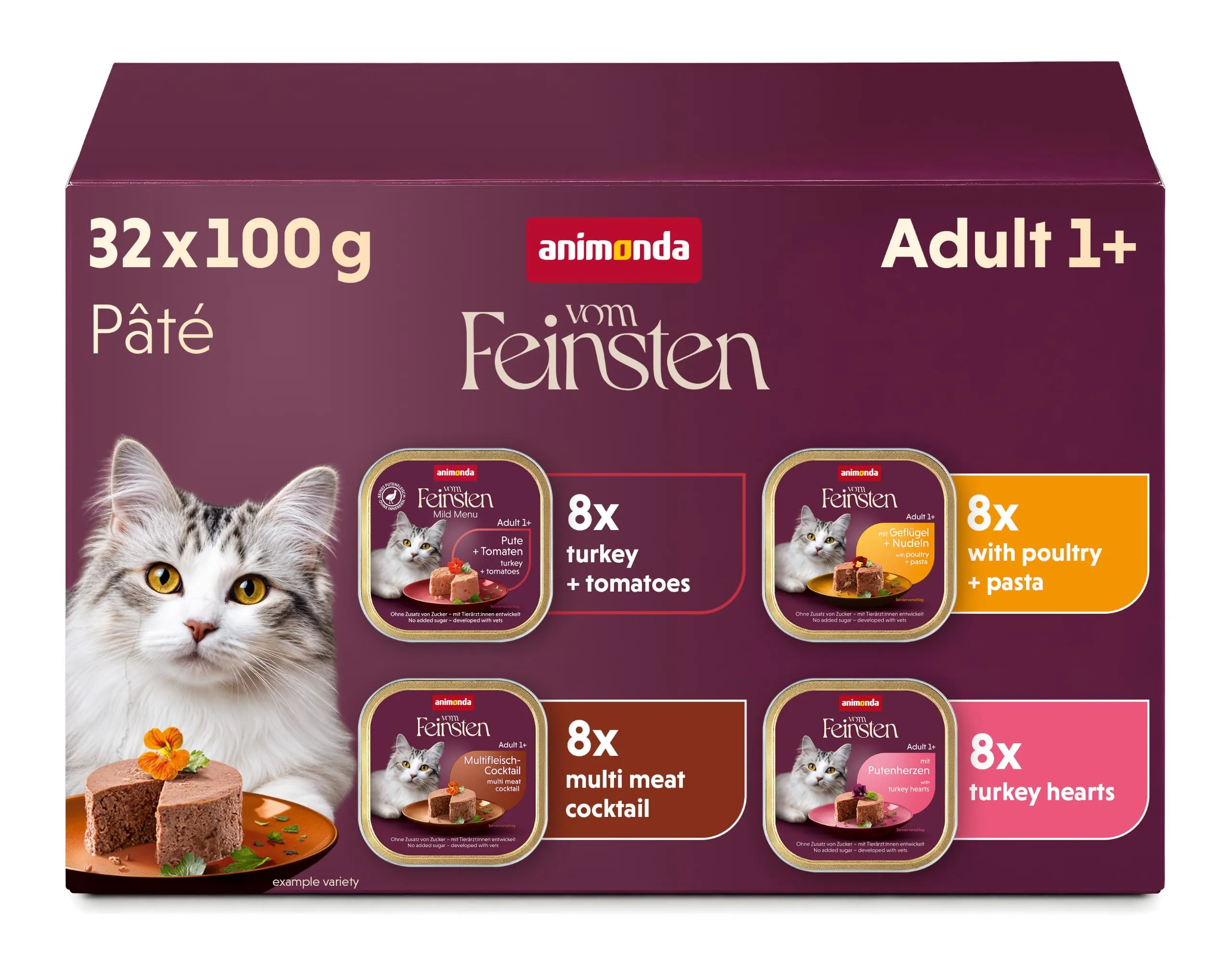 animonda Vom Feinsten Adult - Cibo umido per gatti adulti, varietà di carne con pollame, 32 x 100 g - immagine 1