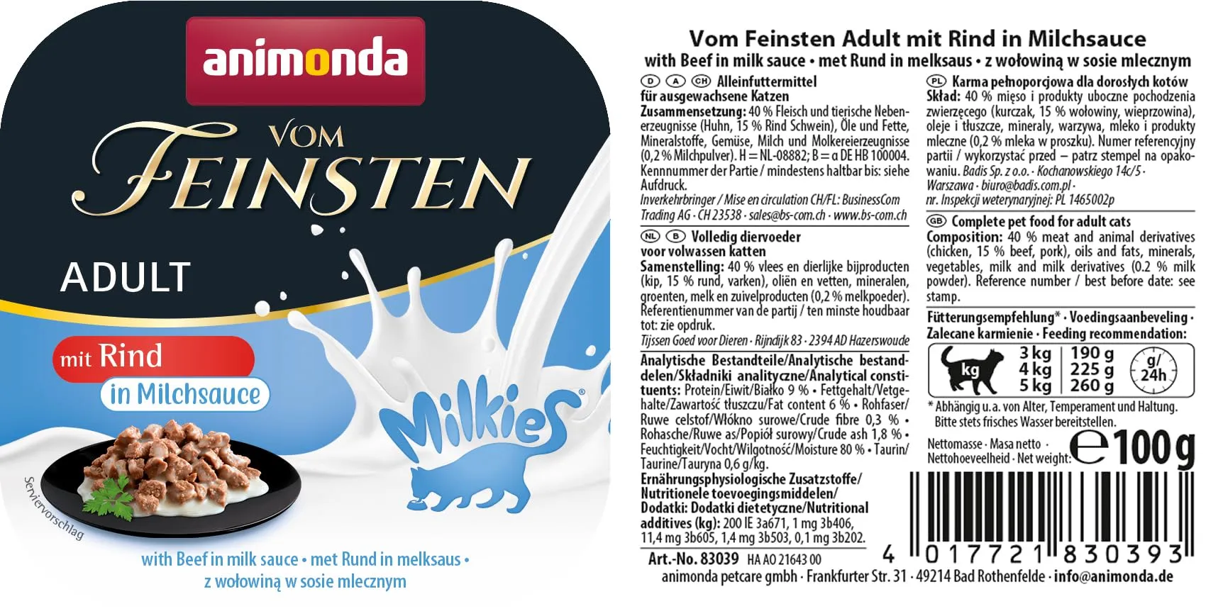 animonda Vom Feinsten Milkies - Cibo umido per gatti, per adulti, con manzo in salsa al latte, 100 g (confezione da 32) - immagine 2