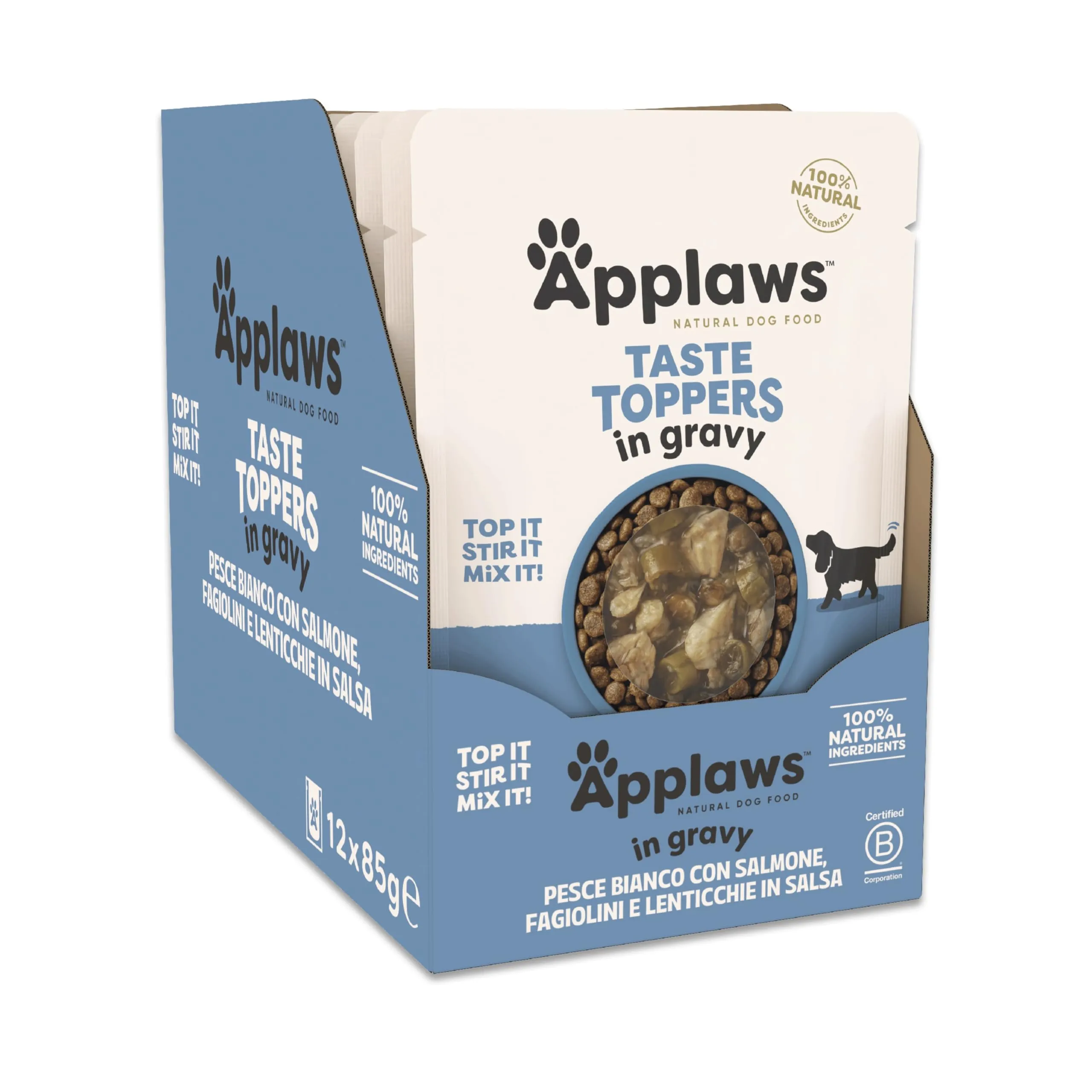 Applaws 100% Naturale – Cibo Umido per Cani, Pesce Bianco con Salmone e Verdure in Salsa, Senza Cereali, 12 x 85g Bustine - immagine 1