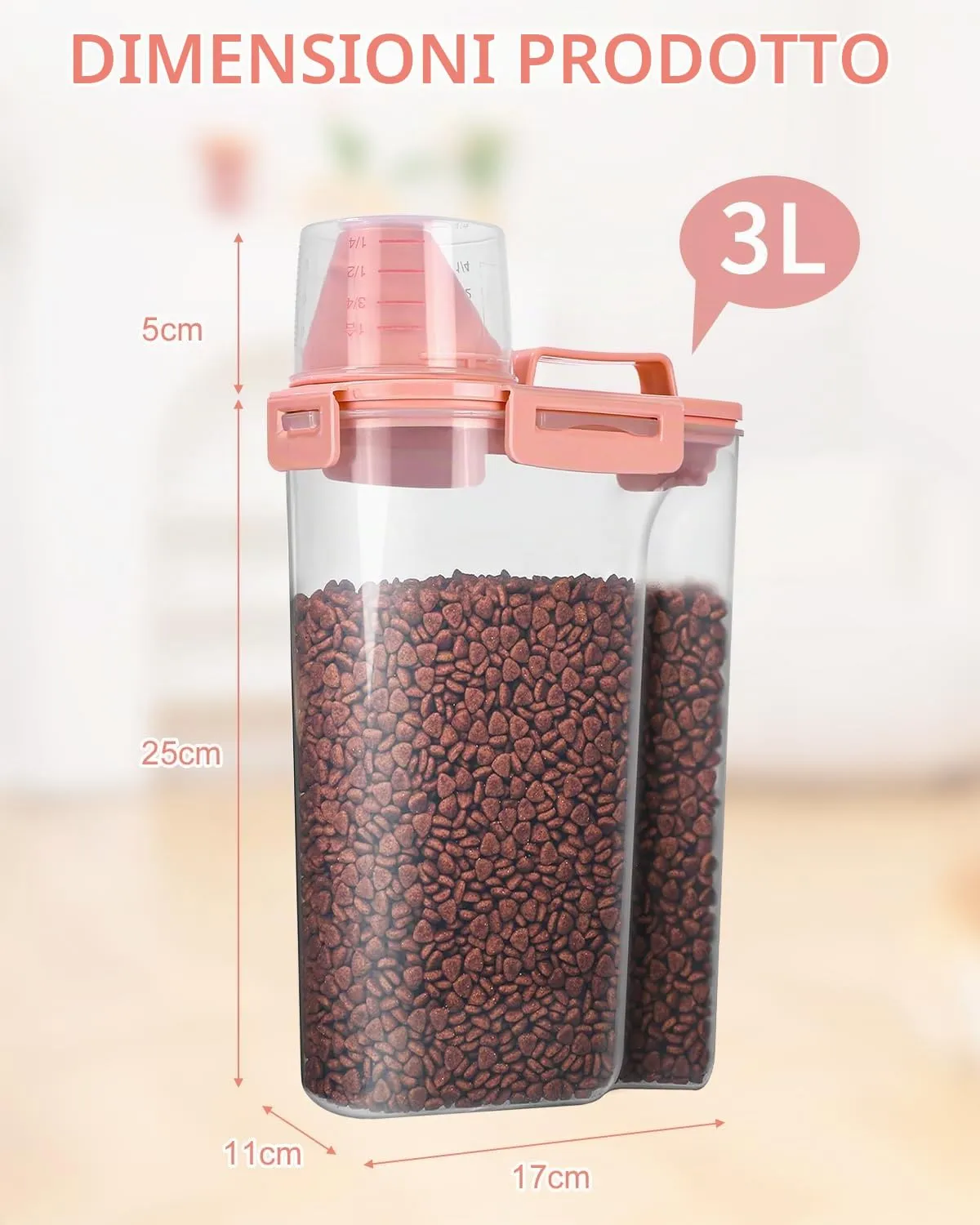 jutyum 2Pcs Contenitore Crocchette Cane 3L, Contenitori per Alimenti, Barattoli Cucina, Dispenser Detersivo Lavatrice, Organizer Cucina, Trasparente Contenitore Crocchette Gatto con Misurino - immagine 3