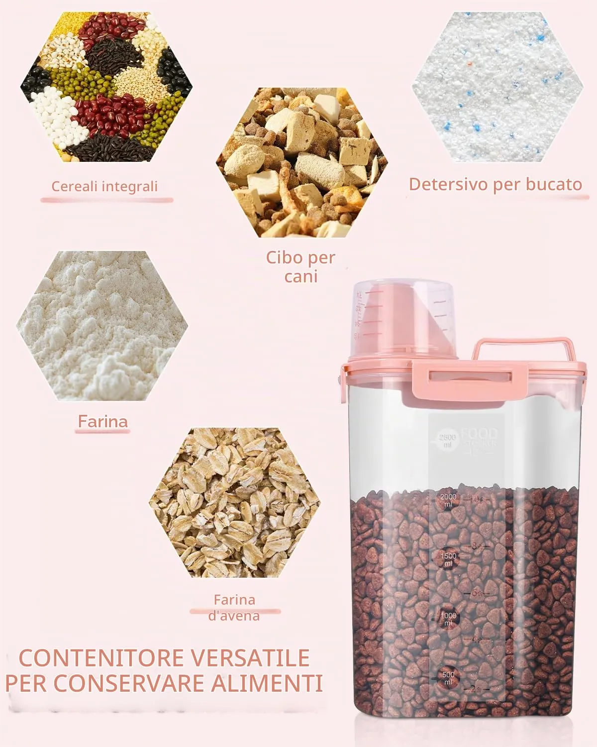 jutyum 2Pcs Contenitore Crocchette Cane 3L, Contenitori per Alimenti, Barattoli Cucina, Dispenser Detersivo Lavatrice, Organizer Cucina, Trasparente Contenitore Crocchette Gatto con Misurino - immagine 4