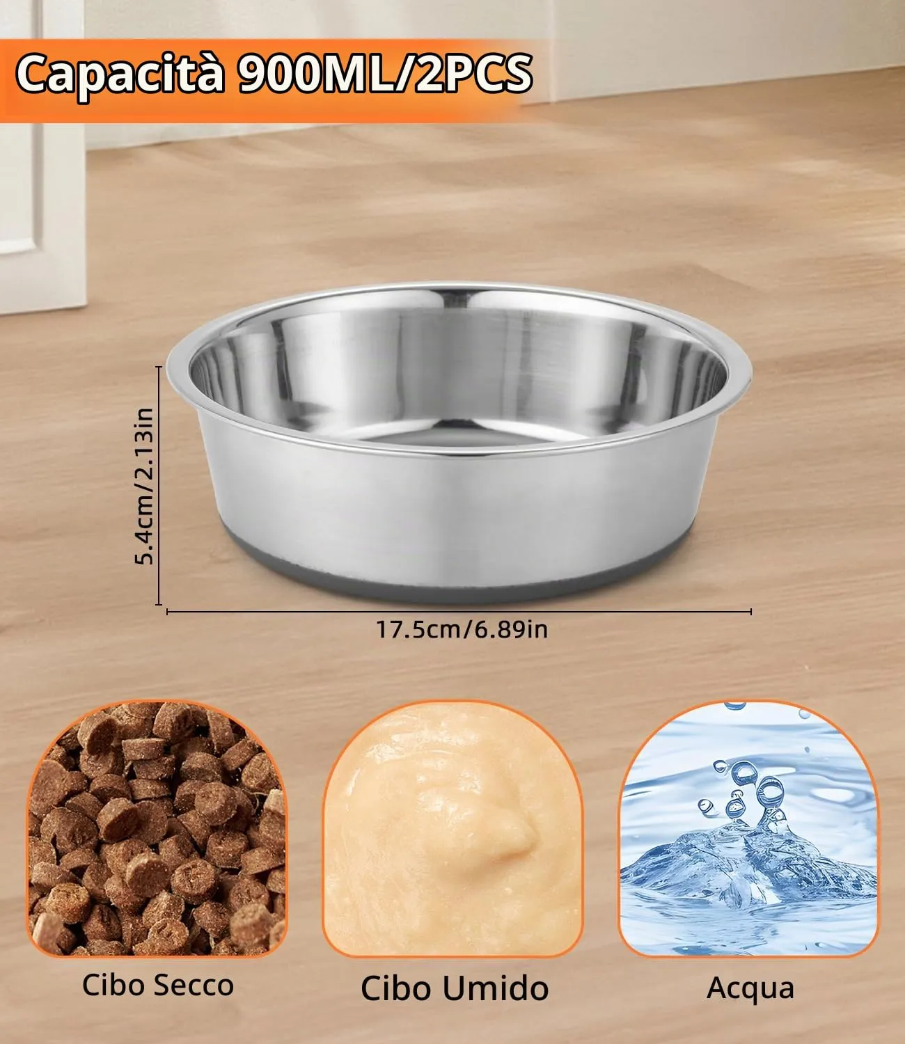 Zaxiva Ciotole per Cani in Acciaio inox, Set da 2, Fondo in Gomma Antiscivolo, Lavabili in Lavastoviglie, Facili da Pulire, Ciotola Cane per Animali Domestici Antiruggine per Cani di Taglia Media - immagine 2