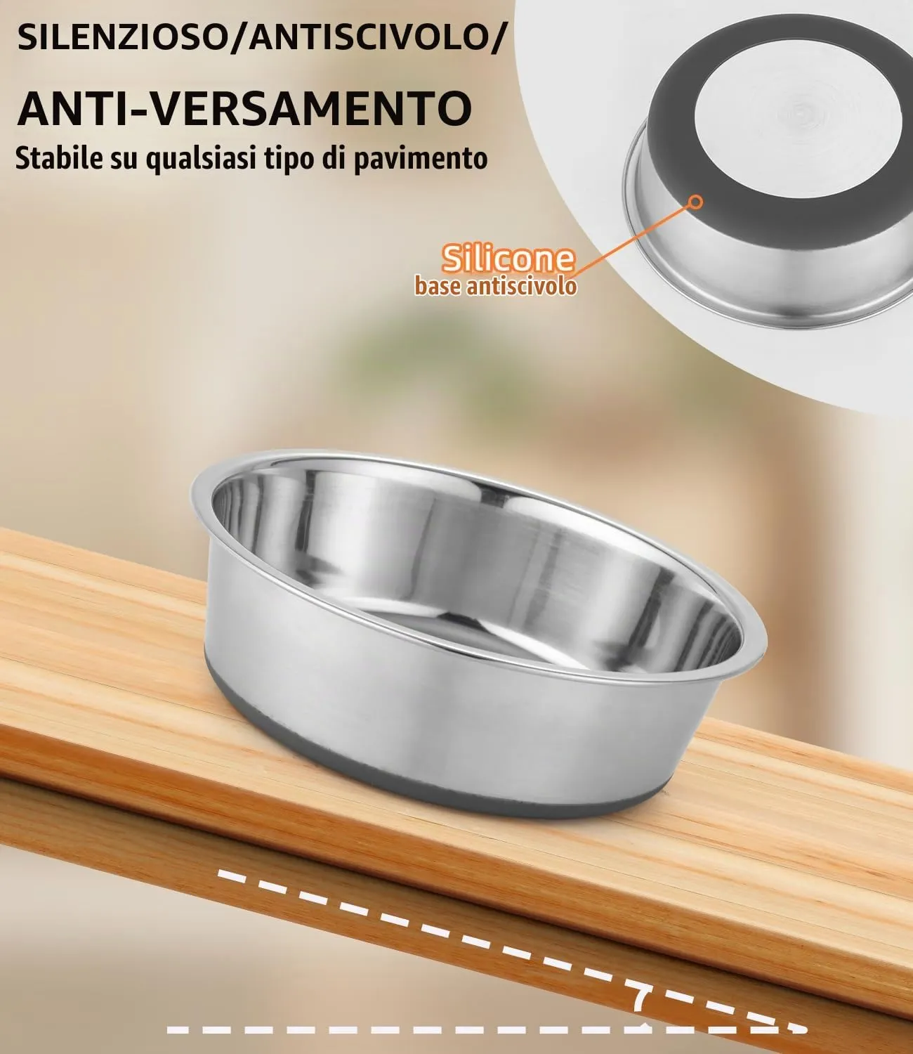 Zaxiva Ciotole per Cani in Acciaio inox, Set da 2, Fondo in Gomma Antiscivolo, Lavabili in Lavastoviglie, Facili da Pulire, Ciotola Cane per Animali Domestici Antiruggine per Cani di Taglia Media - immagine 3