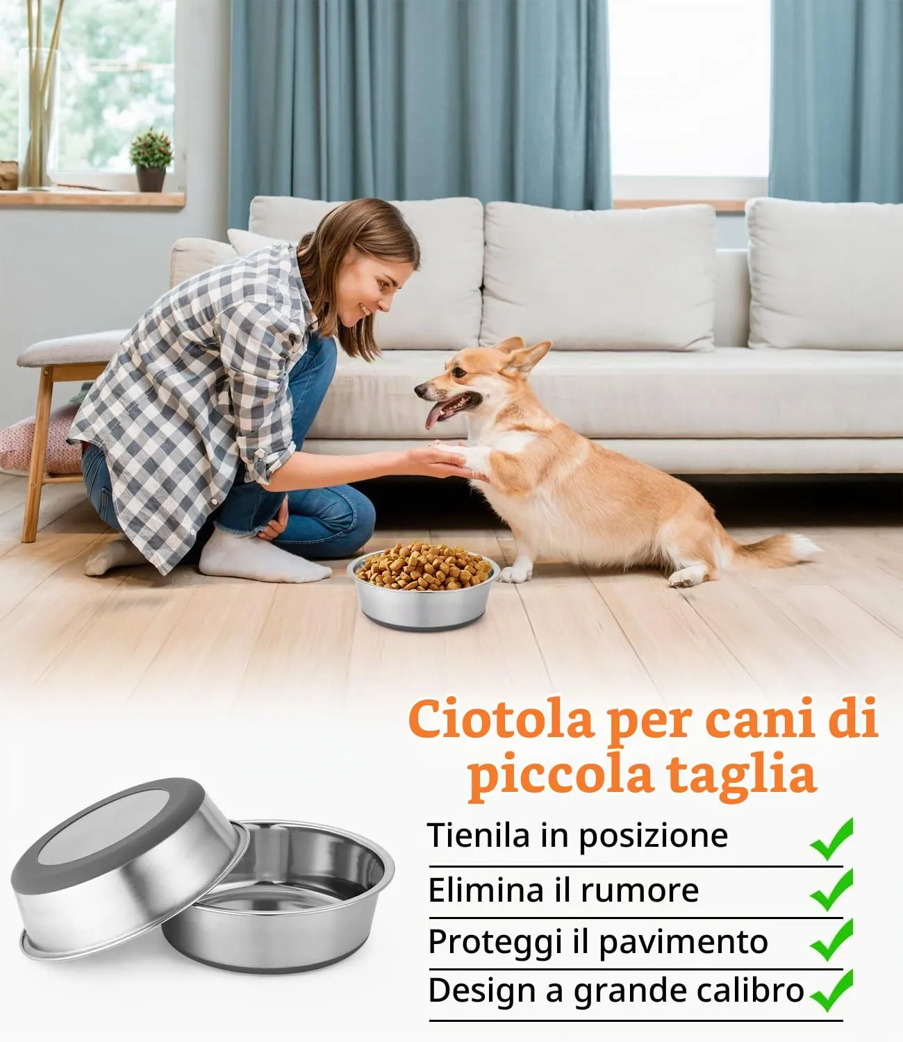 Zaxiva Ciotole per Cani in Acciaio inox, Set da 2, Fondo in Gomma Antiscivolo, Lavabili in Lavastoviglie, Facili da Pulire, Ciotola Cane per Animali Domestici Antiruggine per Cani di Taglia Media - immagine 5