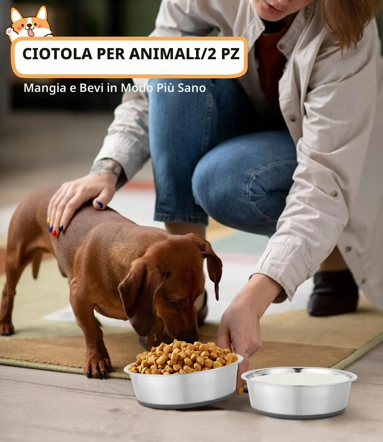 Zaxiva Ciotole per Cani in Acciaio inox, Set da 2, Fondo in Gomma Antiscivolo, Lavabili in Lavastoviglie, Facili da Pulire, Ciotola Cane per Animali Domestici Antiruggine per Cani di Taglia Media - immagine 7