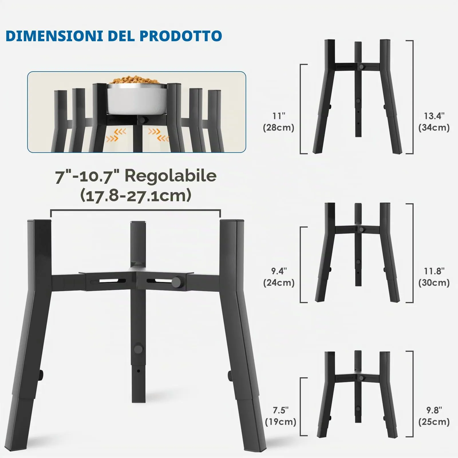 Supporto Regolabile per Ciotola Rialzata per Cani di Taglia Grande - Altezza 3 Livelli per Ciotole 17,8-27,2 cm - immagine 4