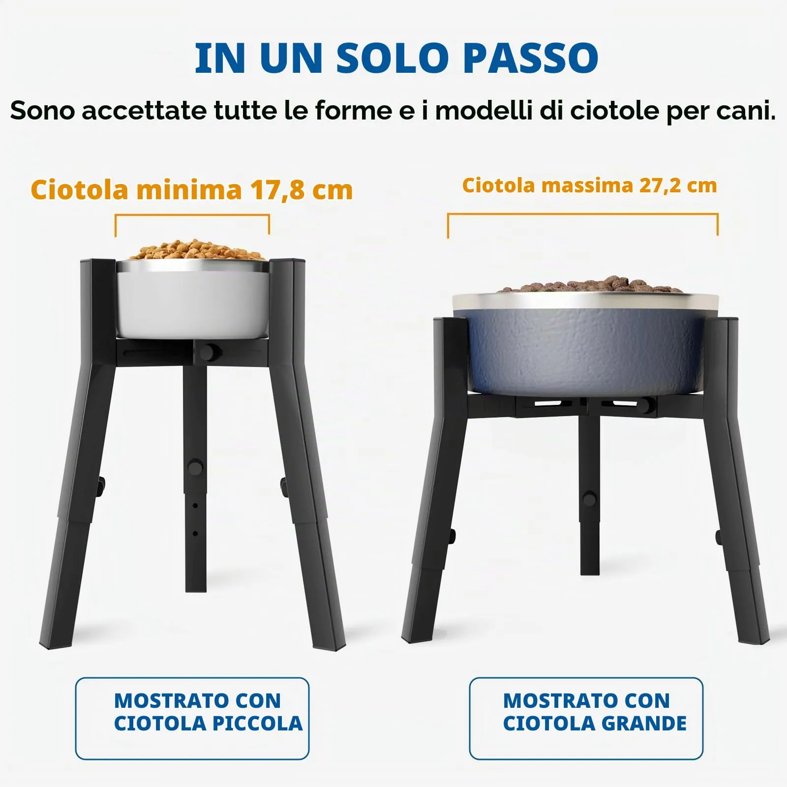 Supporto Regolabile per Ciotola Rialzata per Cani di Taglia Grande - Altezza 3 Livelli per Ciotole 17,8-27,2 cm - immagine 5