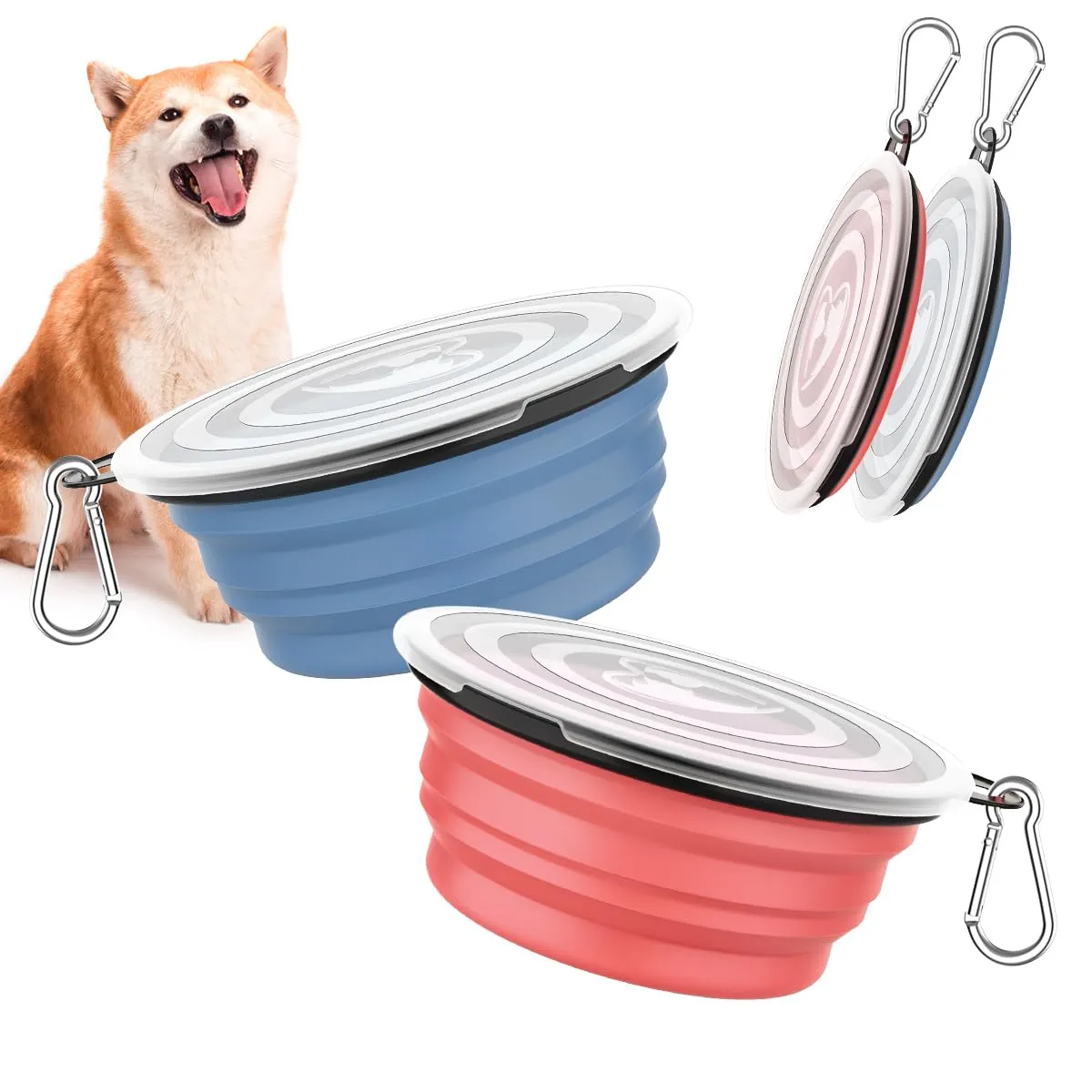 Pawaboo Set da 2 ciotole da viaggio pieghevoli per cani con coperchio - immagine 1