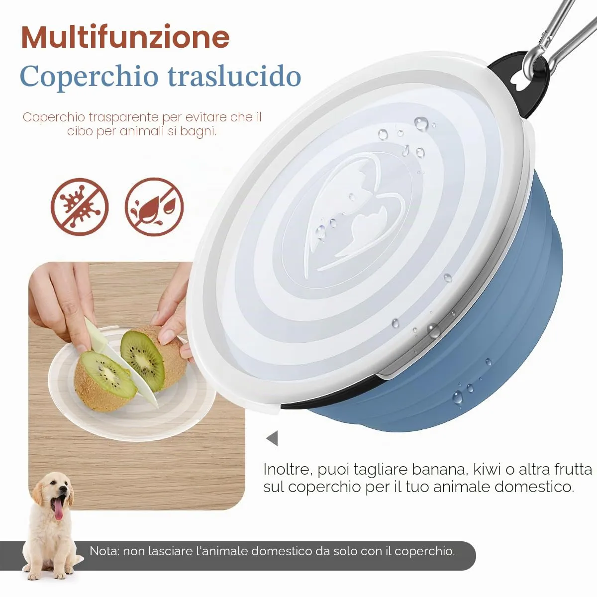 Pawaboo Set da 2 ciotole da viaggio pieghevoli per cani con coperchio - immagine 2