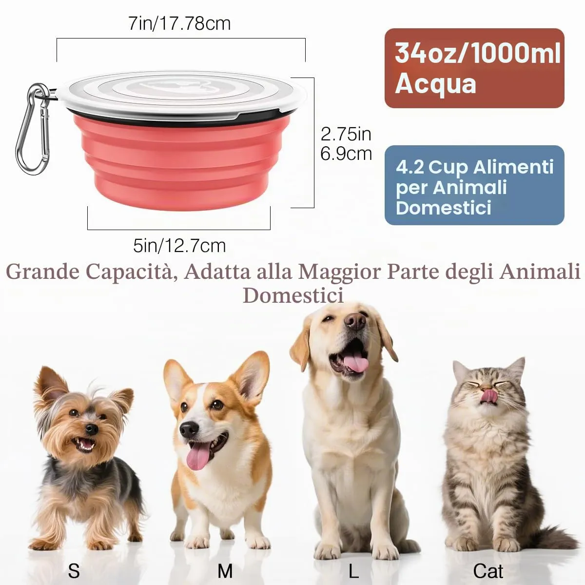 Pawaboo Set da 2 ciotole da viaggio pieghevoli per cani con coperchio - immagine 4