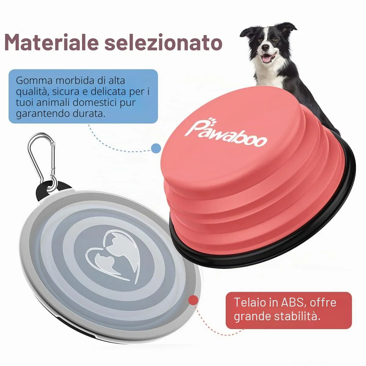 Pawaboo Set da 2 ciotole da viaggio pieghevoli per cani con coperchio - immagine 7
