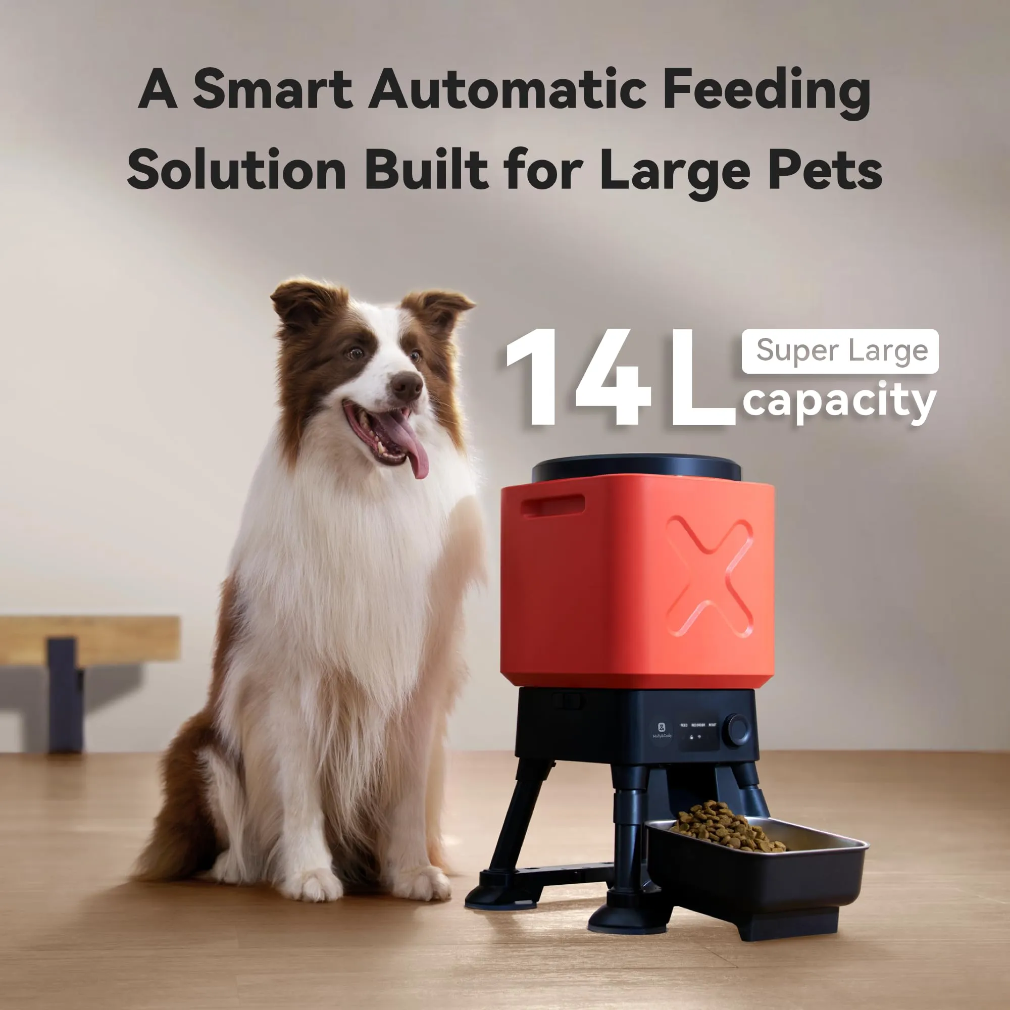 Alimentatore automatico per cani di taglia grande, capacità 14L, alimentazione remota, sistema anti-blocco, distributore automatico di cibo per cani a tempo, controllo app WiFi 2.4G, doppia - immagine 2