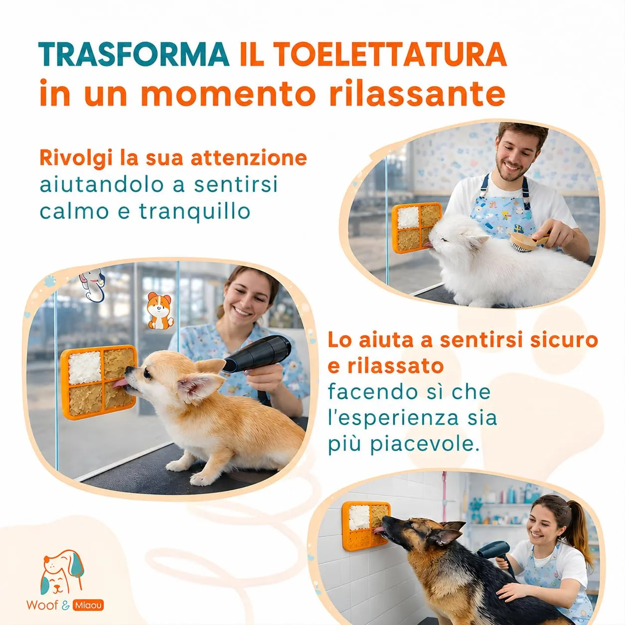 WOOF&MIAU® 2 PCS tappetini da leccare per cani e gatti + spatola + coperchio in silicone + ricette | Mangiatoia lenta (Slow Feeder) | Aiuta a controllare l'ansia e favorisce la digestione - immagine 5
