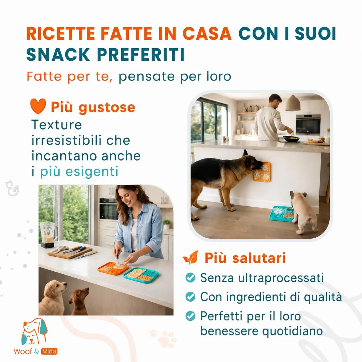 WOOF&MIAU® 2 PCS tappetini da leccare per cani e gatti + spatola + coperchio in silicone + ricette | Mangiatoia lenta (Slow Feeder) | Aiuta a controllare l'ansia e favorisce la digestione - immagine 6