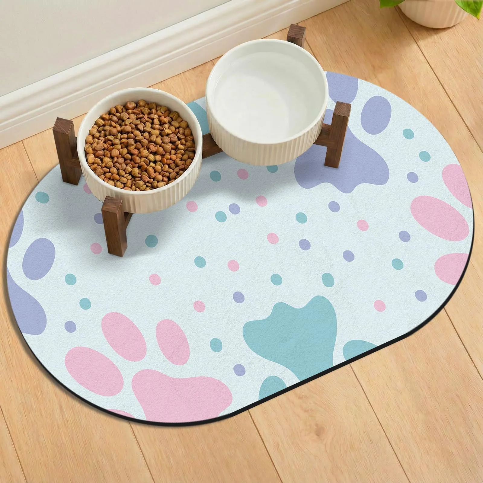 METEOROCK Tappetino Ciotola Cane, 61x40,5 cm Tappetino Ciotole Gatto Antiscivolo, Sottociotola Gatto Facile da Pulire Domestici Progettato per Più Animali Domestici, Adatto Ciotole Doppie - immagine 1