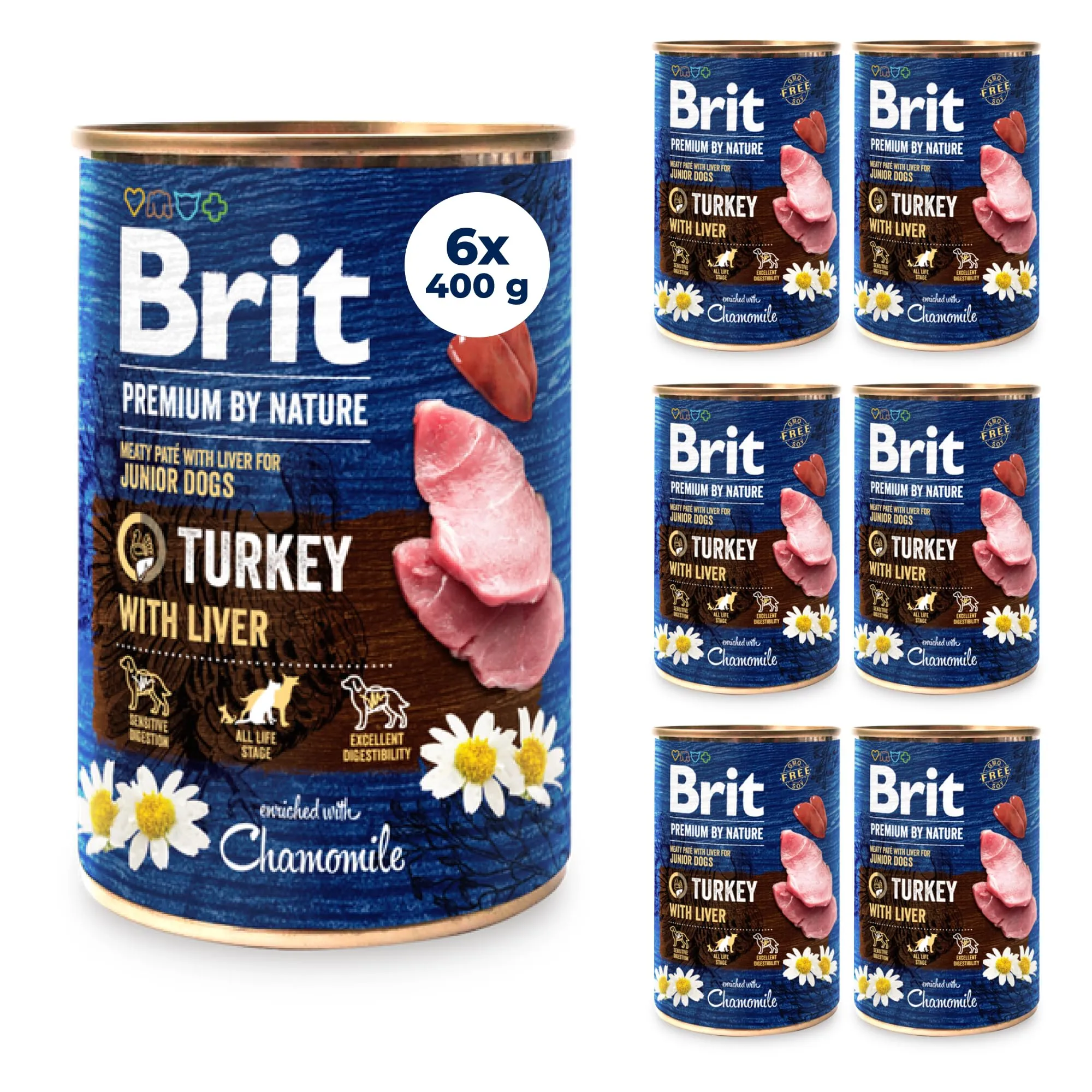 Brit Premium Cibo Umido per Cani, Tacchino con Fegato, 6 x 400 g - immagine 2