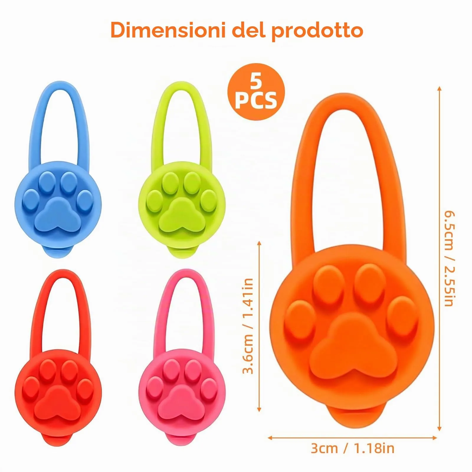 iPobie 5 pz Ciondolo Luminoso Cane, Collare di Sicurezza per Cane in Silicone LED Pendente Luminoso Lampeggiante per Corridori Passeggiate Notturne - immagine 2