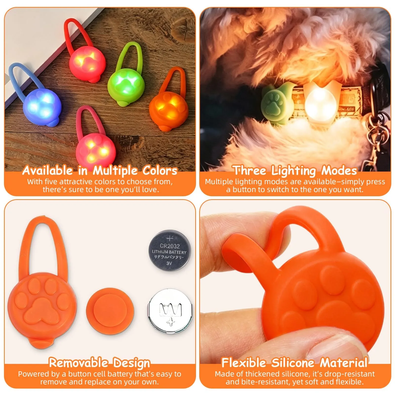 iPobie 5 pz Ciondolo Luminoso Cane, Collare di Sicurezza per Cane in Silicone LED Pendente Luminoso Lampeggiante per Corridori Passeggiate Notturne - immagine 3