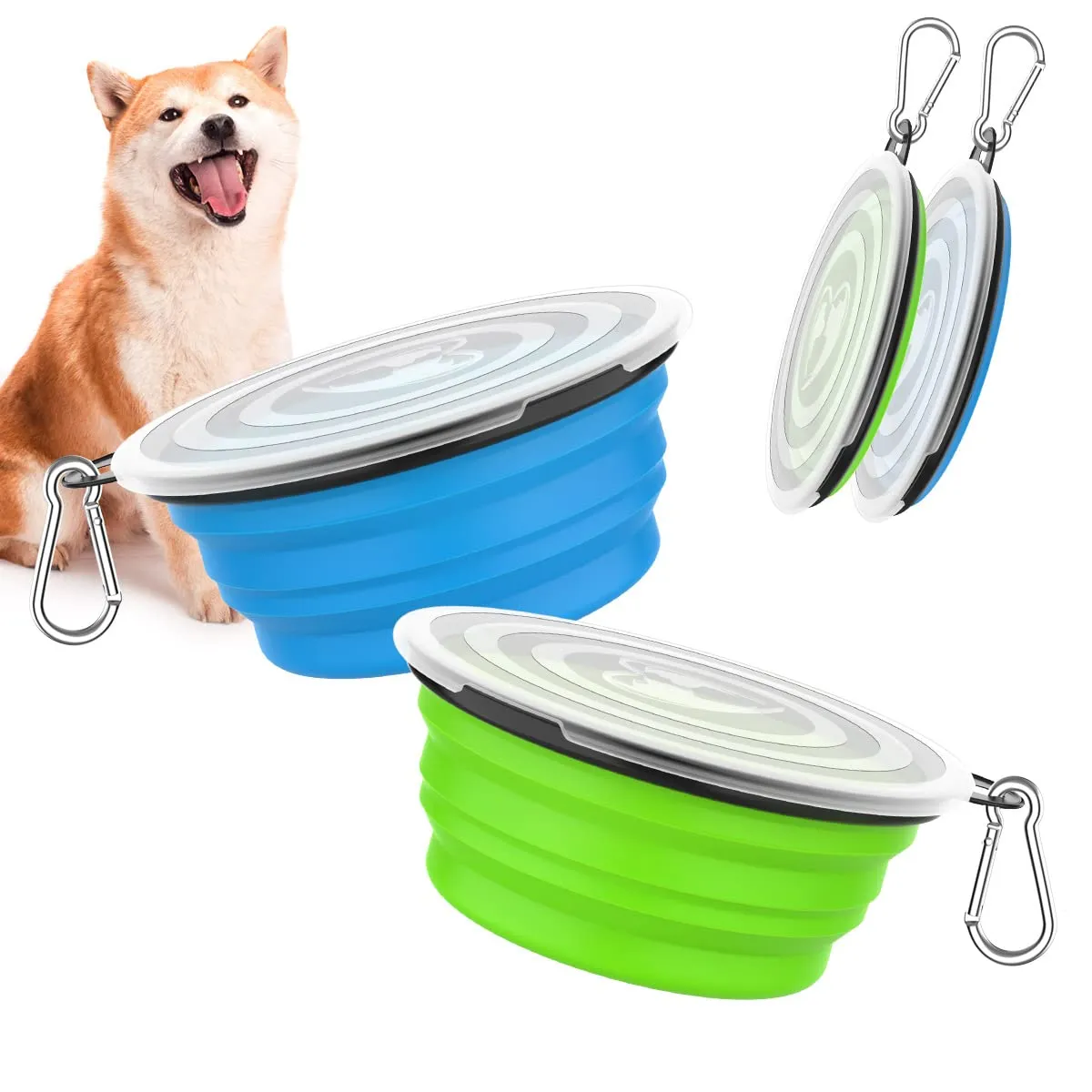 Pawaboo Set da 2 ciotole da viaggio pieghevoli per cani con coperchio - immagine 1
