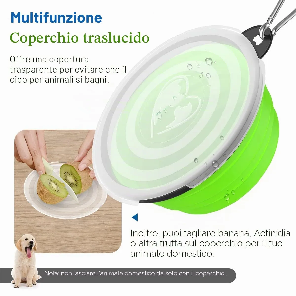 Pawaboo Set da 2 ciotole da viaggio pieghevoli per cani con coperchio - immagine 2