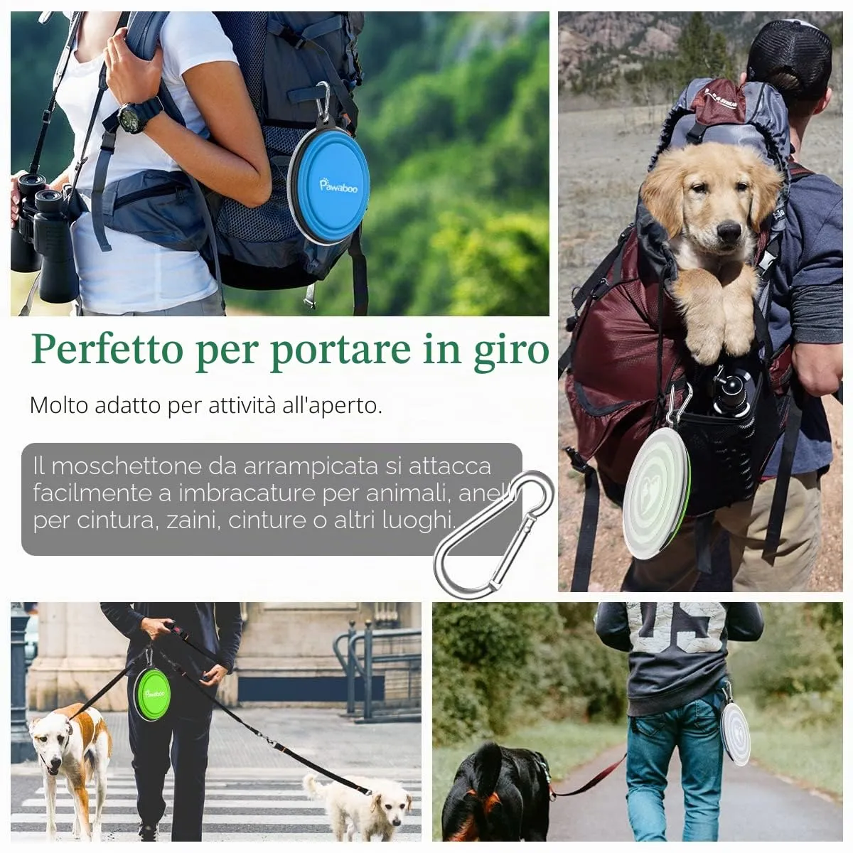 Pawaboo Set da 2 ciotole da viaggio pieghevoli per cani con coperchio - immagine 3