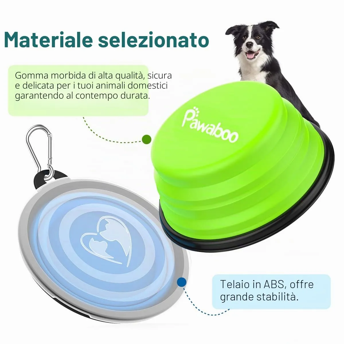 Pawaboo Set da 2 ciotole da viaggio pieghevoli per cani con coperchio - immagine 7
