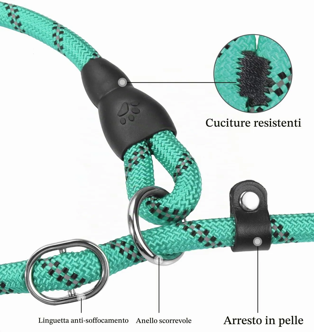 TagME Riflessivo Guinzaglio per Cani Taglia Media,Guinzaglio Retriever, Guinzaglio Addestramento per Cani,Ø10mm x 185cm,Teal - immagine 4