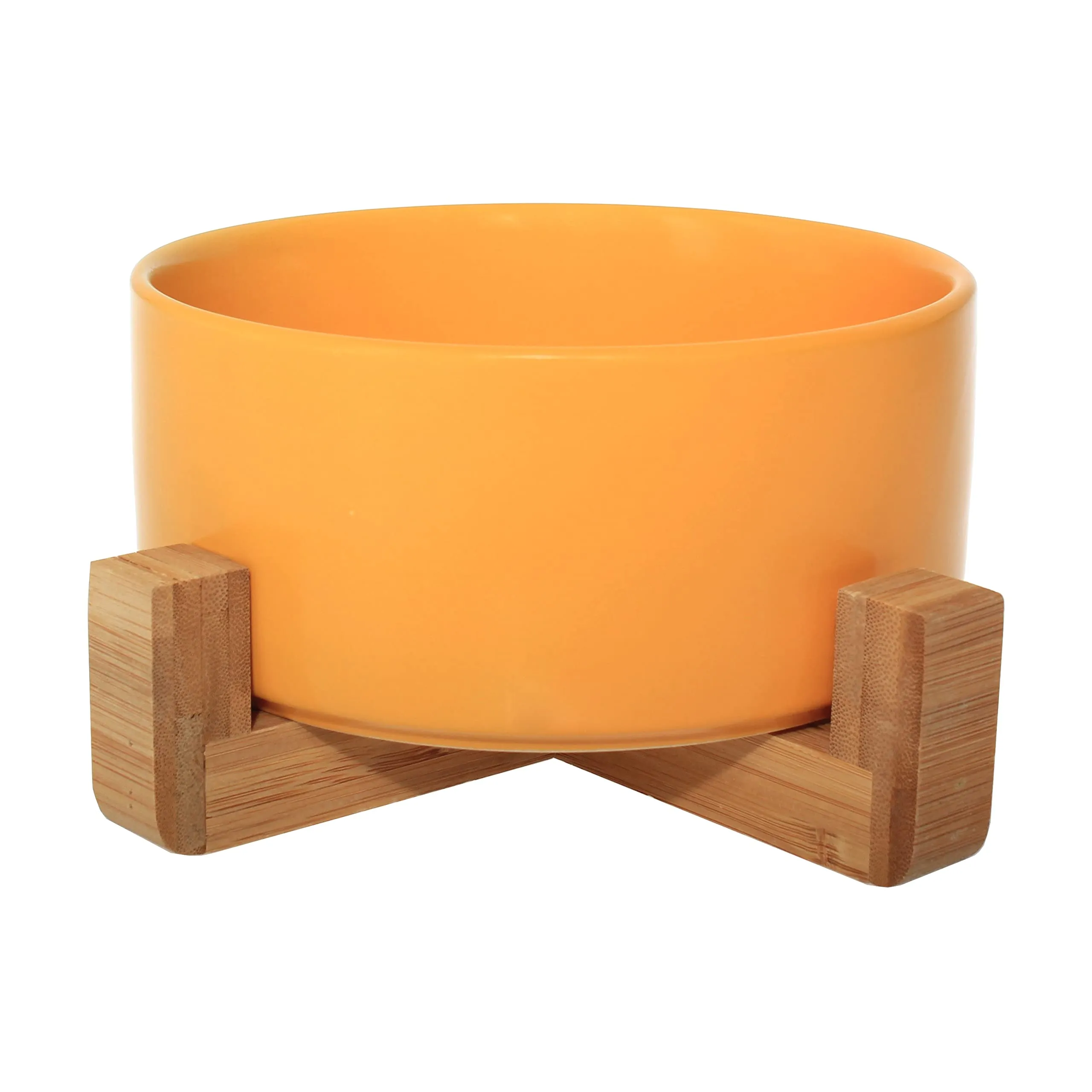 Ciotola in ceramica con supporto in bambù per cani e gatti, ciotola rialzata per una posizione comoda quando si mangia e si beve, disponibile in 5 opzioni di colore, capacità 850 ml (giallo) - immagine 1