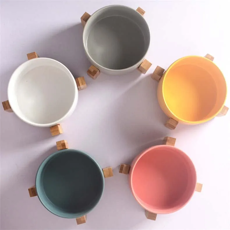 Ciotola in ceramica con supporto in bambù per cani e gatti, ciotola rialzata per una posizione comoda quando si mangia e si beve, disponibile in 5 opzioni di colore, capacità 850 ml (giallo) - immagine 6