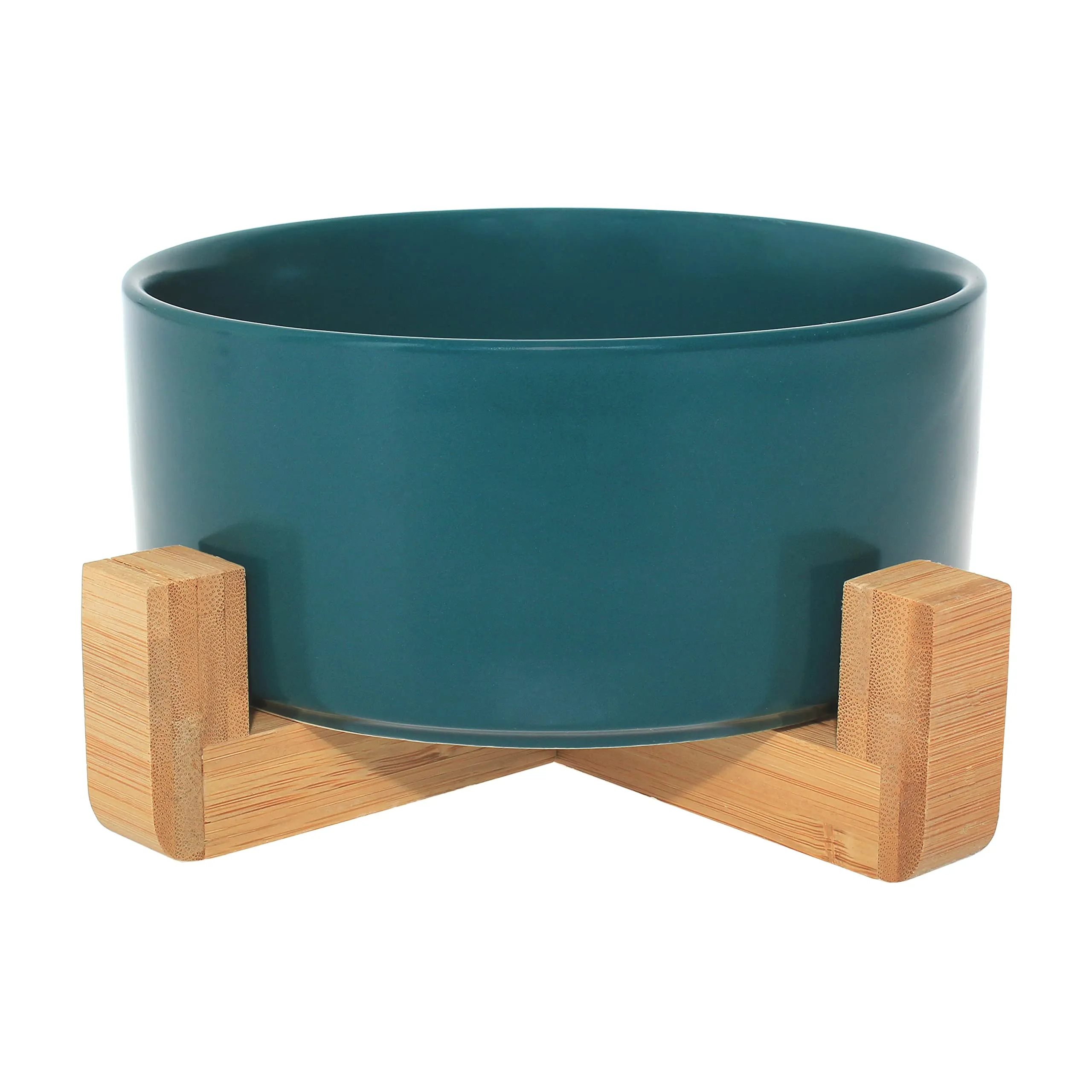 Ciotola in ceramica con supporto in bambù per cani e gatti, ciotola rialzata per una posizione comoda mentre si mangia e si beve, opzioni, capacità 850 ml (giada) - immagine 1