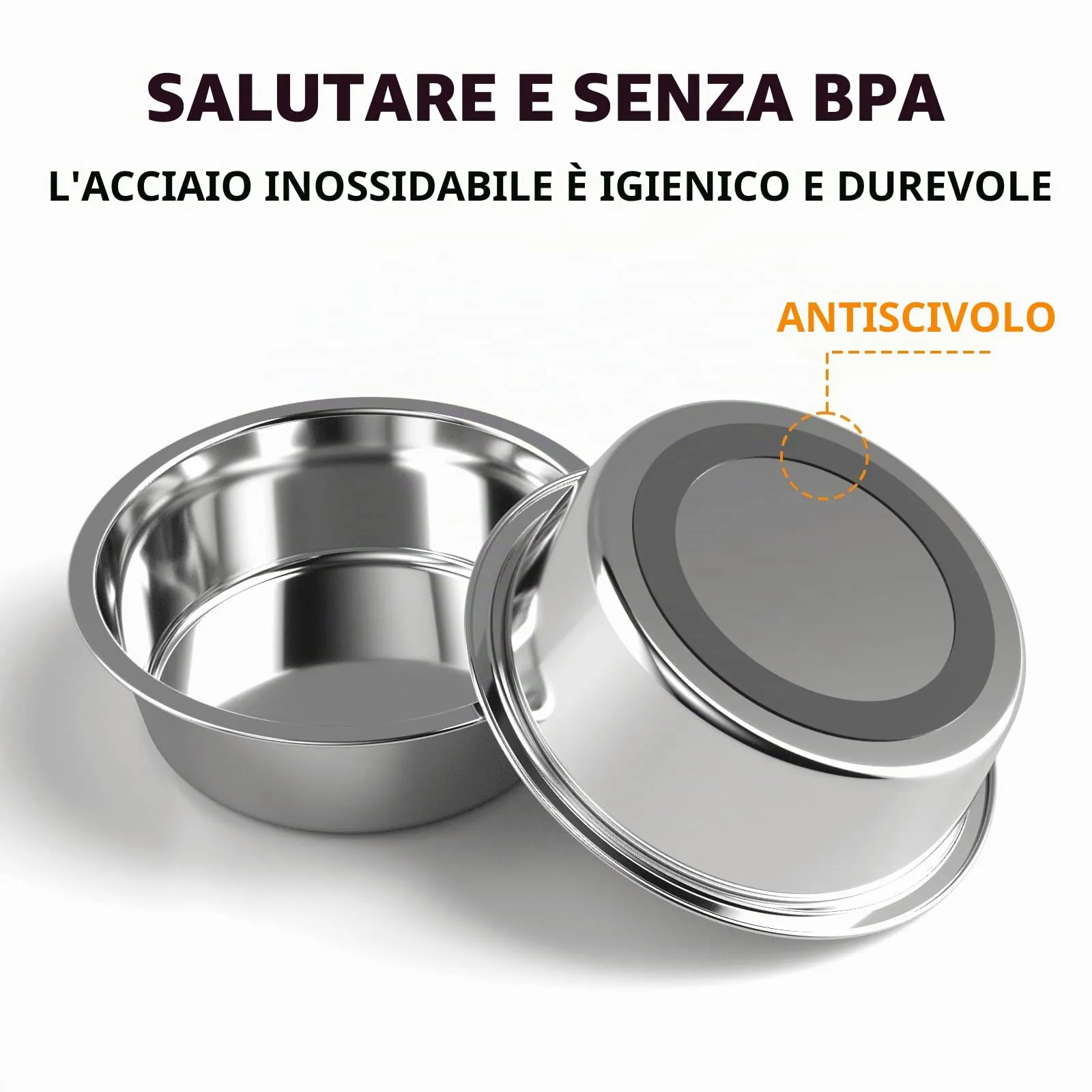 Ciotola per cani in acciaio inox con tappetino - Fondo in gomma EVA antiscivolo, ciotola per cibo e acqua per cani e gatti - Lavabile in lavastoviglie - immagine 3