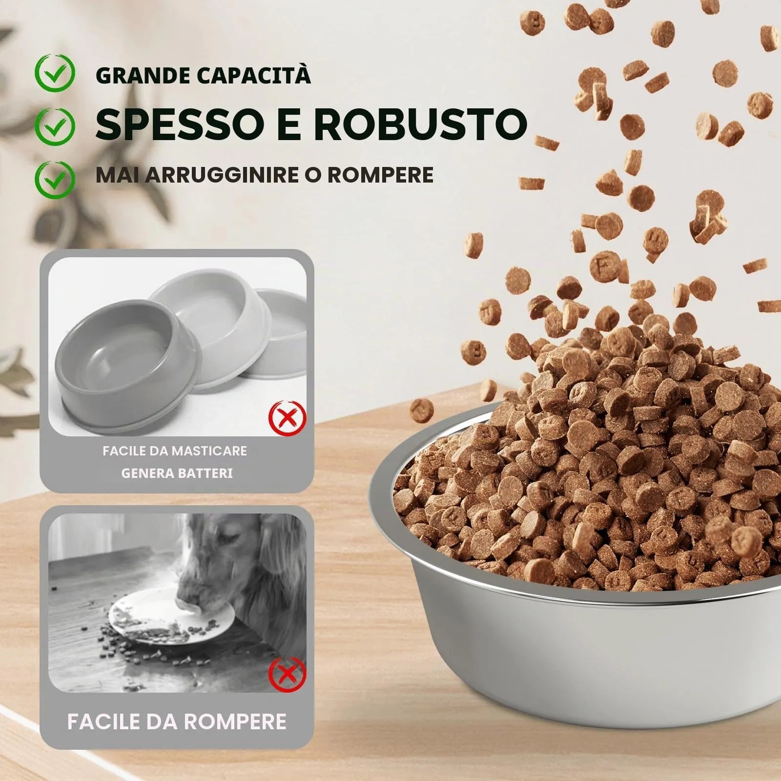 Ciotola per cani in acciaio inox con tappetino - Fondo in gomma EVA antiscivolo, ciotola per cibo e acqua per cani e gatti - Lavabile in lavastoviglie - immagine 6
