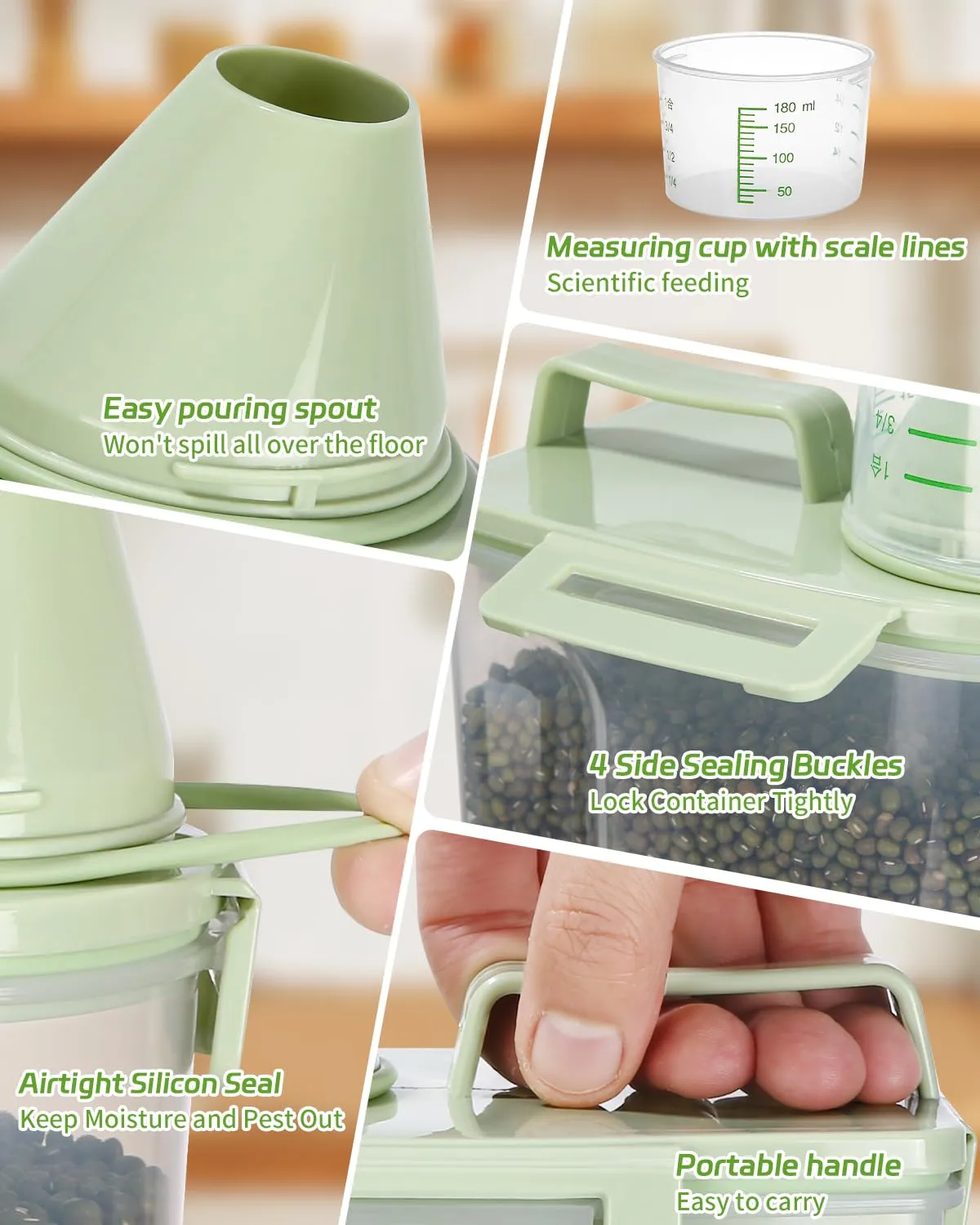 jutyum 2Pcs Contenitore Crocchette Cane 3L, Contenitori per Alimenti, Barattoli Cucina, Dispenser Detersivo Lavatrice, Organizer Cucina, Trasparente Contenitore Crocchette Gatto con Misurino - immagine 2