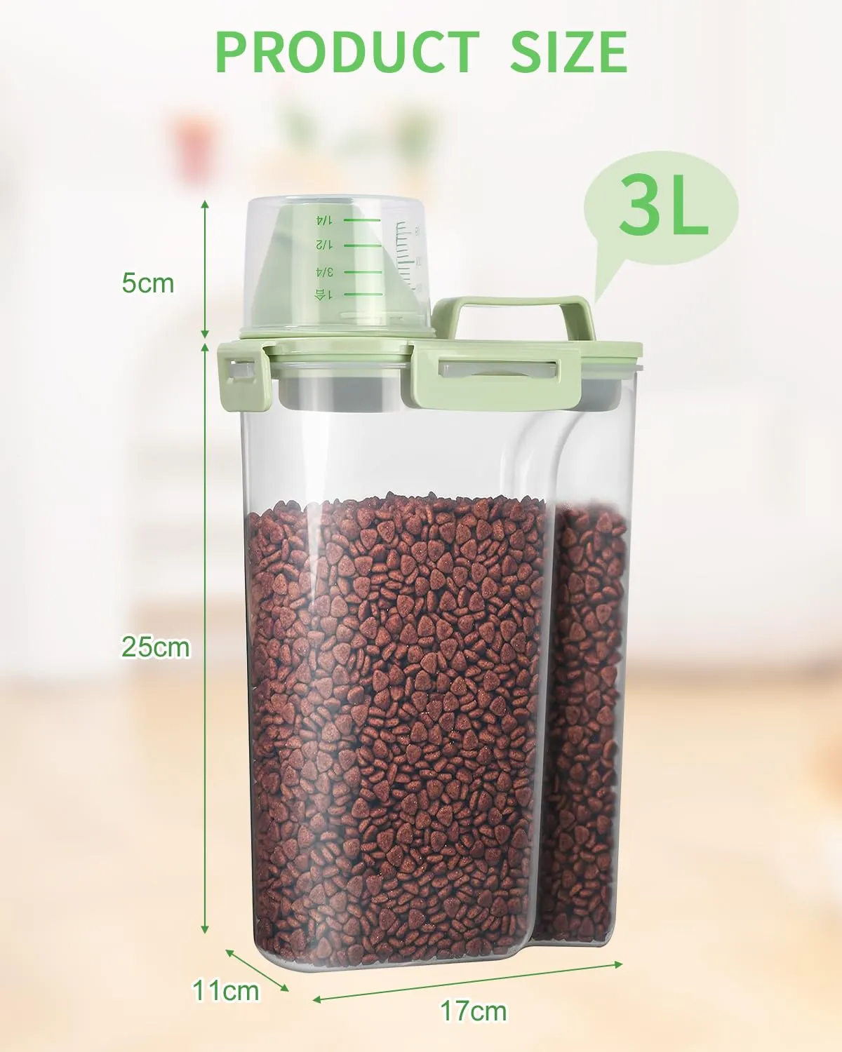 jutyum 2Pcs Contenitore Crocchette Cane 3L, Contenitori per Alimenti, Barattoli Cucina, Dispenser Detersivo Lavatrice, Organizer Cucina, Trasparente Contenitore Crocchette Gatto con Misurino - immagine 3