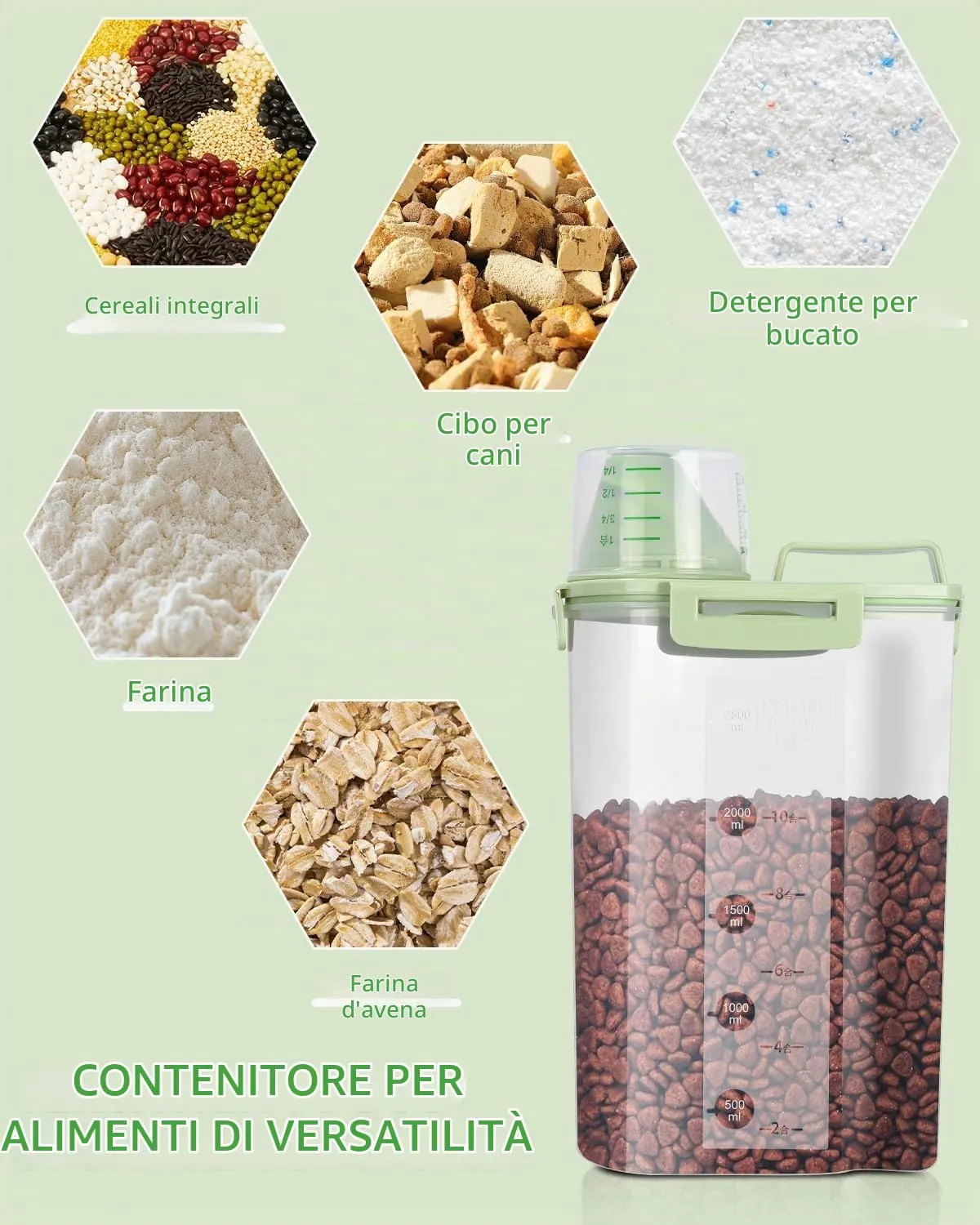 jutyum 2Pcs Contenitore Crocchette Cane 3L, Contenitori per Alimenti, Barattoli Cucina, Dispenser Detersivo Lavatrice, Organizer Cucina, Trasparente Contenitore Crocchette Gatto con Misurino - immagine 4