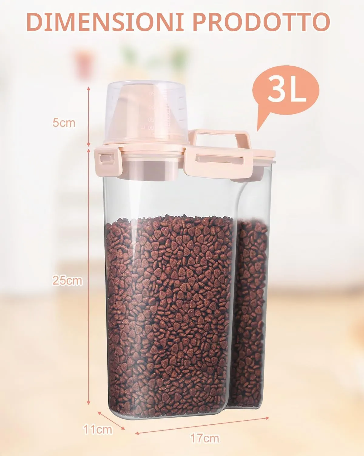 jutyum 2Pcs Contenitore Crocchette Cane 3L, Contenitori per Alimenti, Barattoli Cucina, Dispenser Detersivo Lavatrice, Organizer Cucina, Trasparente Contenitore Crocchette Gatto con Misurino - immagine 3