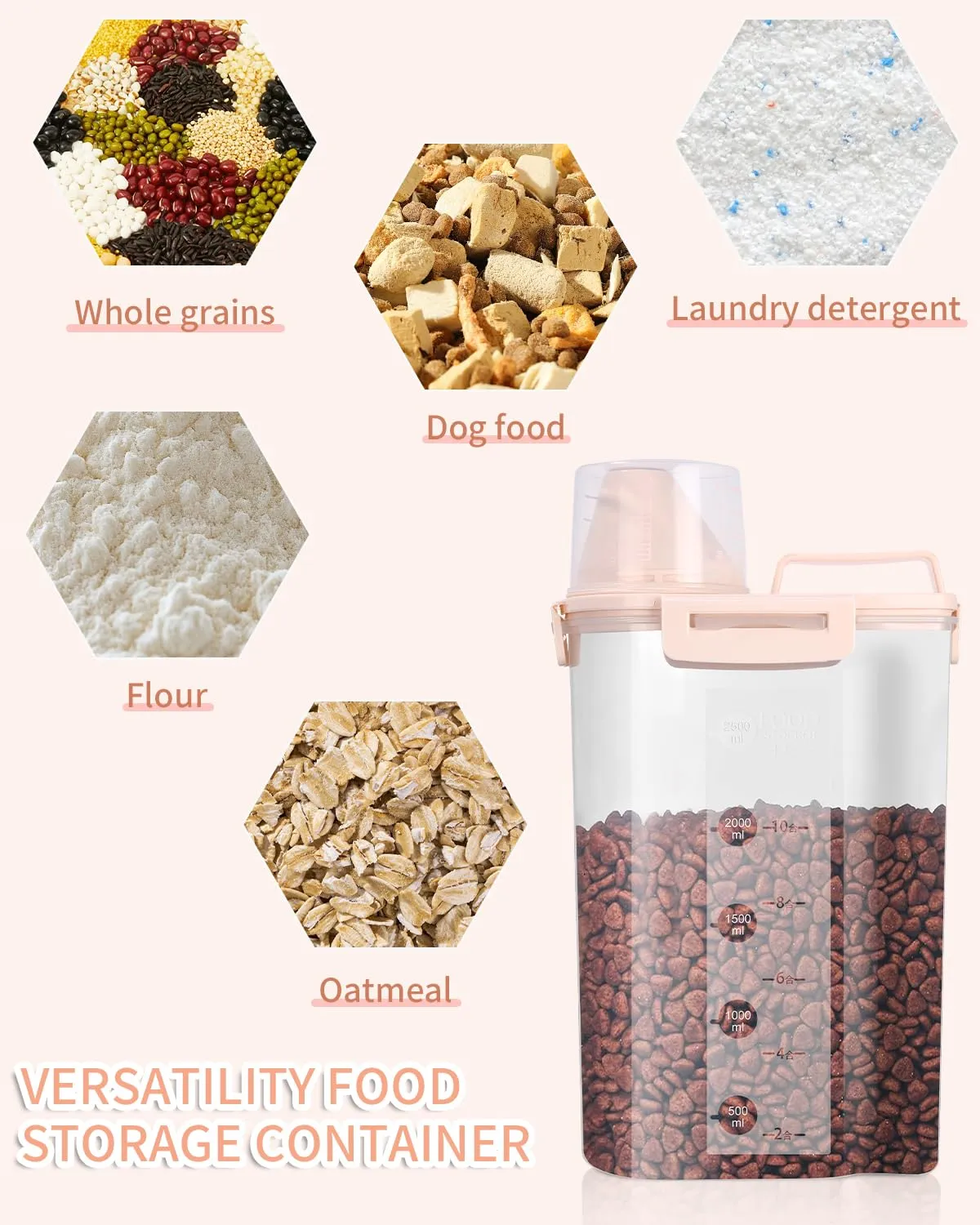 jutyum 2Pcs Contenitore Crocchette Cane 3L, Contenitori per Alimenti, Barattoli Cucina, Dispenser Detersivo Lavatrice, Organizer Cucina, Trasparente Contenitore Crocchette Gatto con Misurino - immagine 4